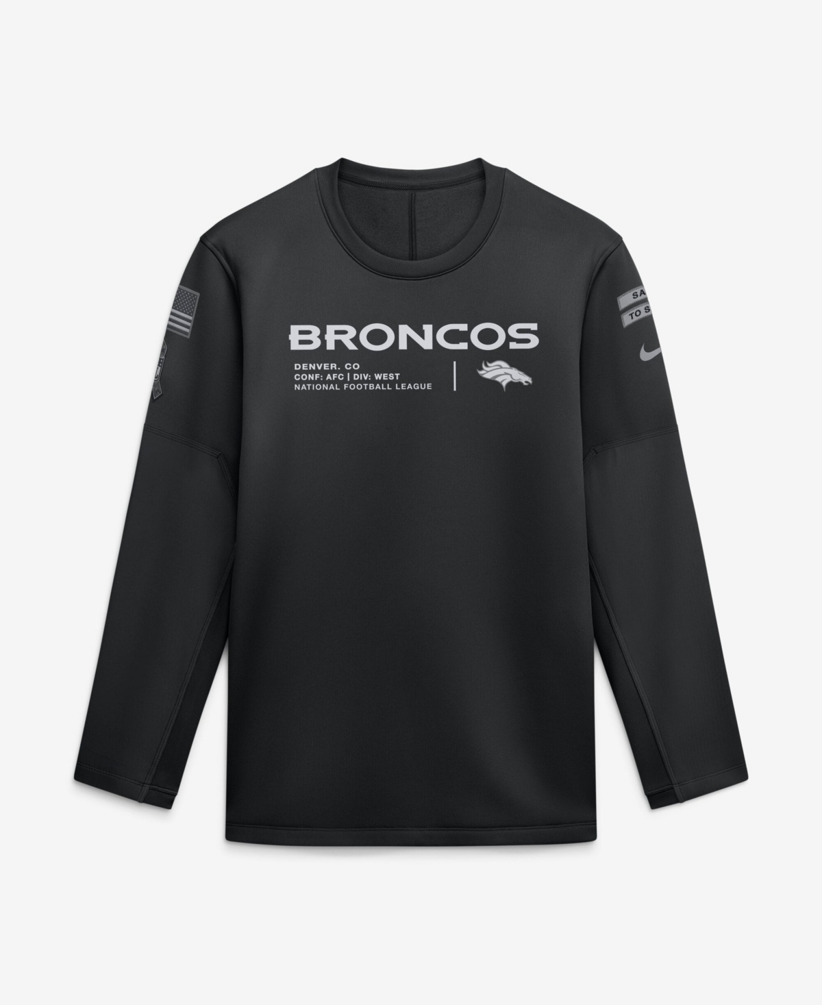 Nike Men's Black Denver Broncos 2026 Salute to Service Sideline Coaches Crewneck Therma-fit Sweatshirt