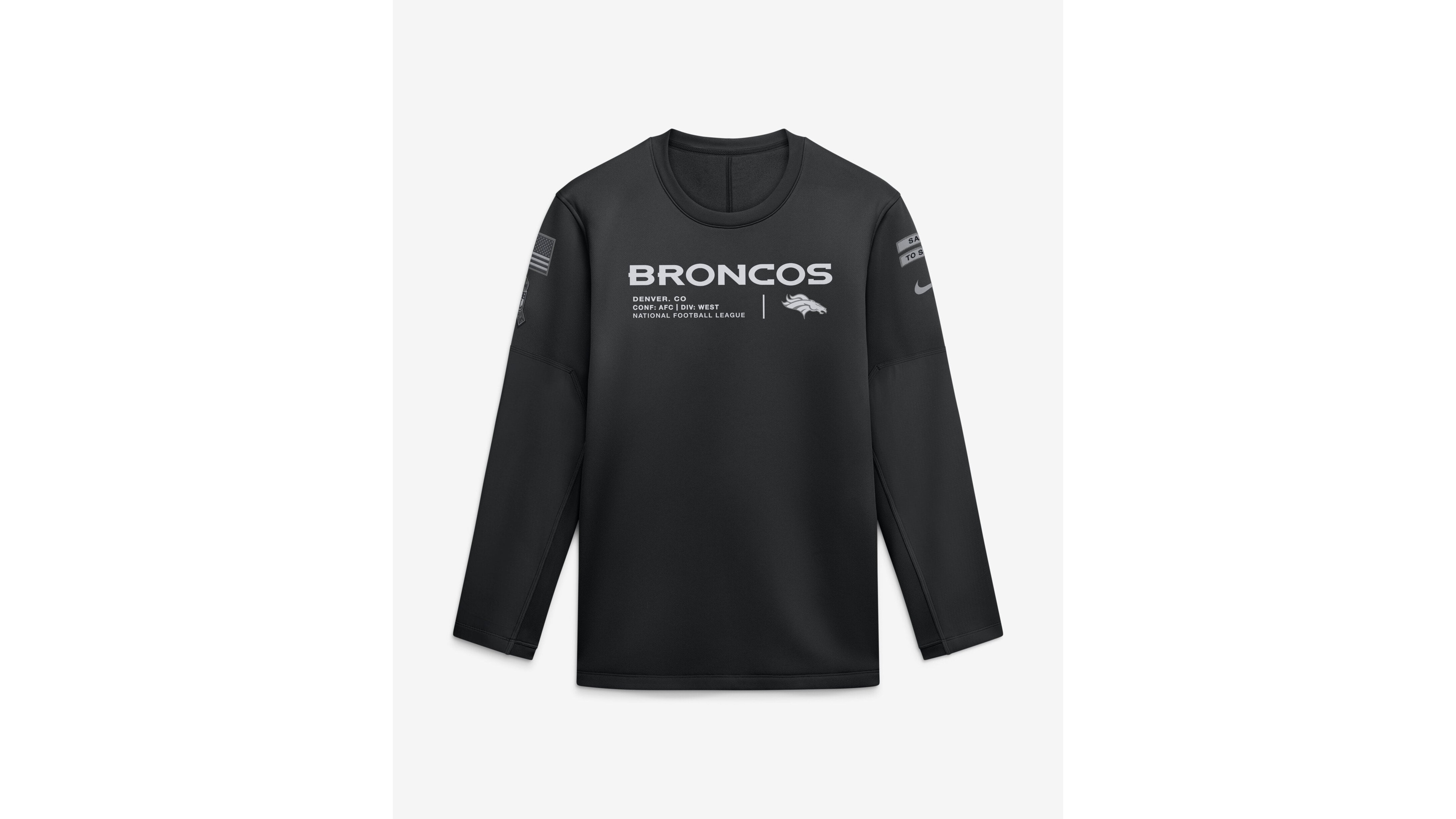 Nike Men's Black Denver Broncos 2026 Salute to Service Sideline Coaches Crewneck Therma-fit Sweatshirt