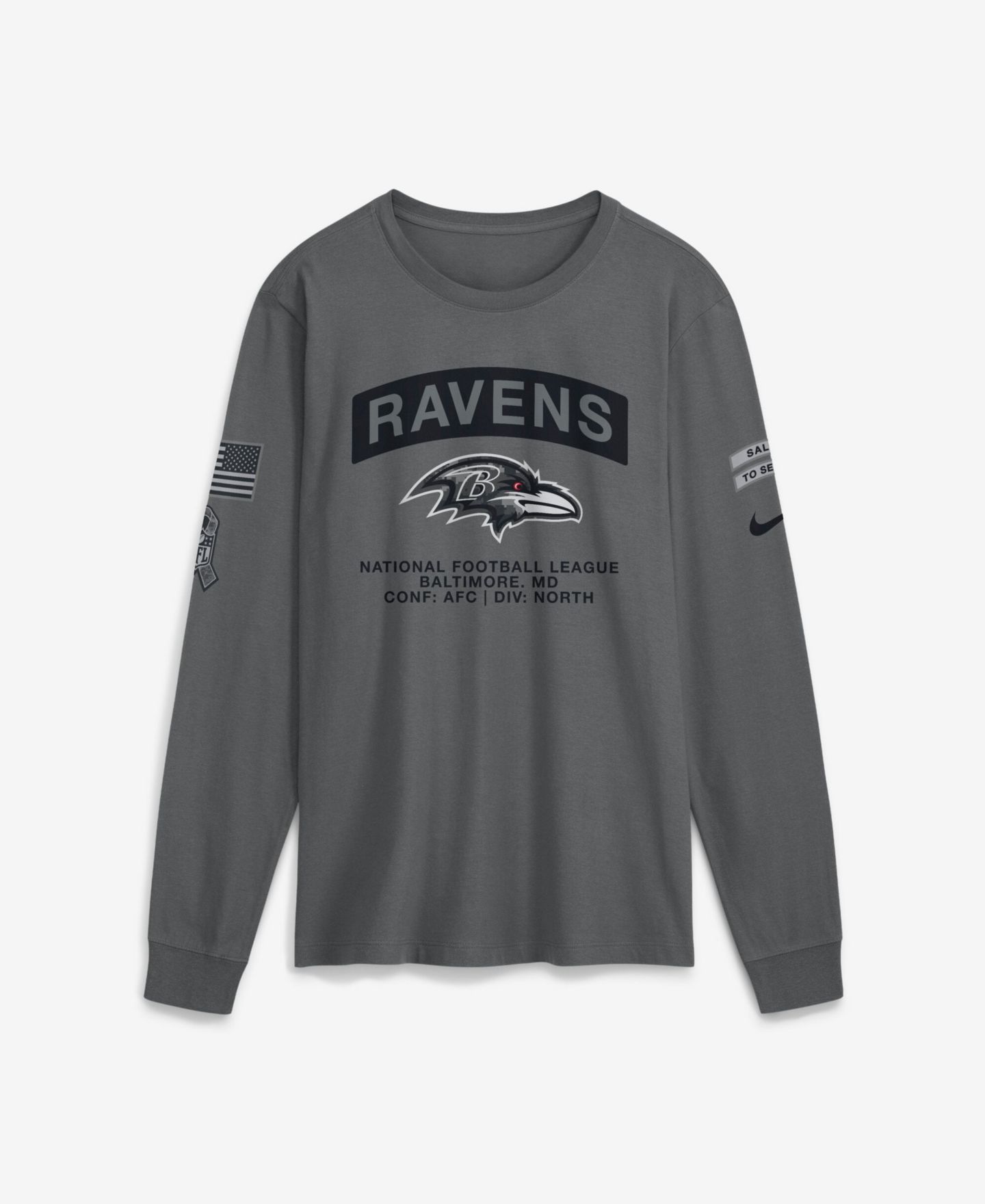 Мужская футболка Nike Gray Baltimore Ravens 2026 Salute to Service Long Sleeve — фото 1