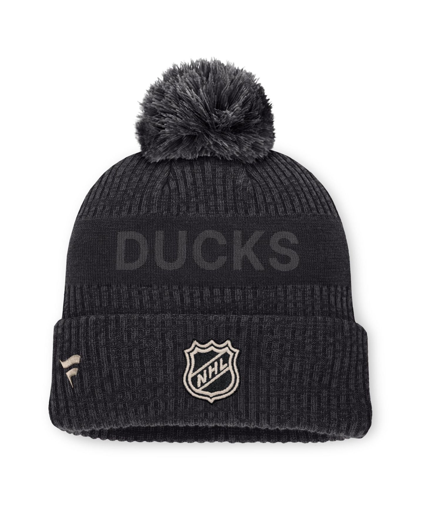 Мужской головной убор Fanatics Charcoal Anaheim Ducks Road Phantom Cuffed Knit with Pom Hat — фото 2