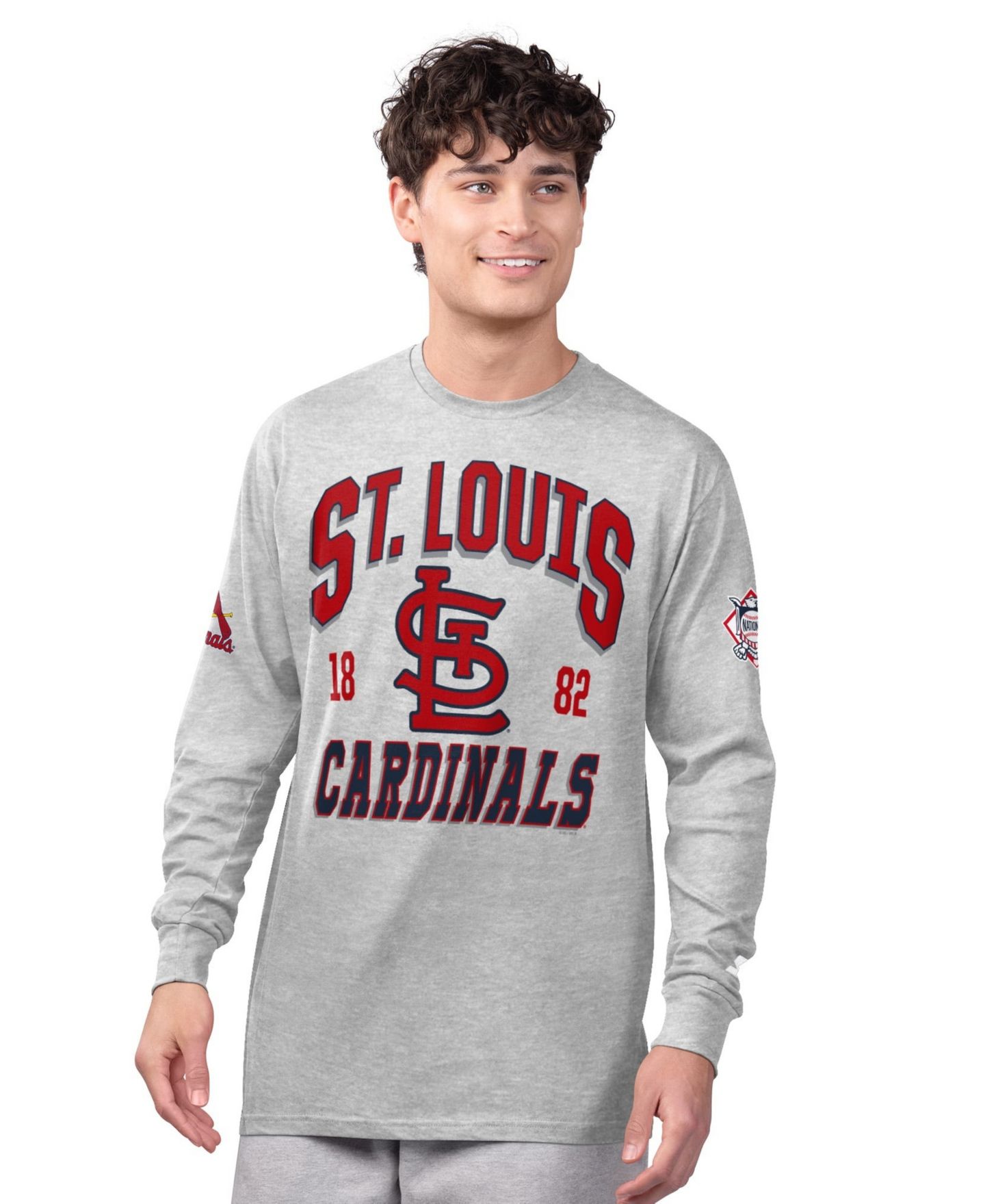 Мужские футболки Starter Heather Gray/Red St. Louis Cardinals Long Sleeve Short Sleeve, 2-Pack Set — фото 4