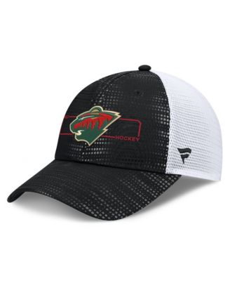 Men's Black Minnesota Wild Authentic Pro Rink Boxed Logo Trucker Hat