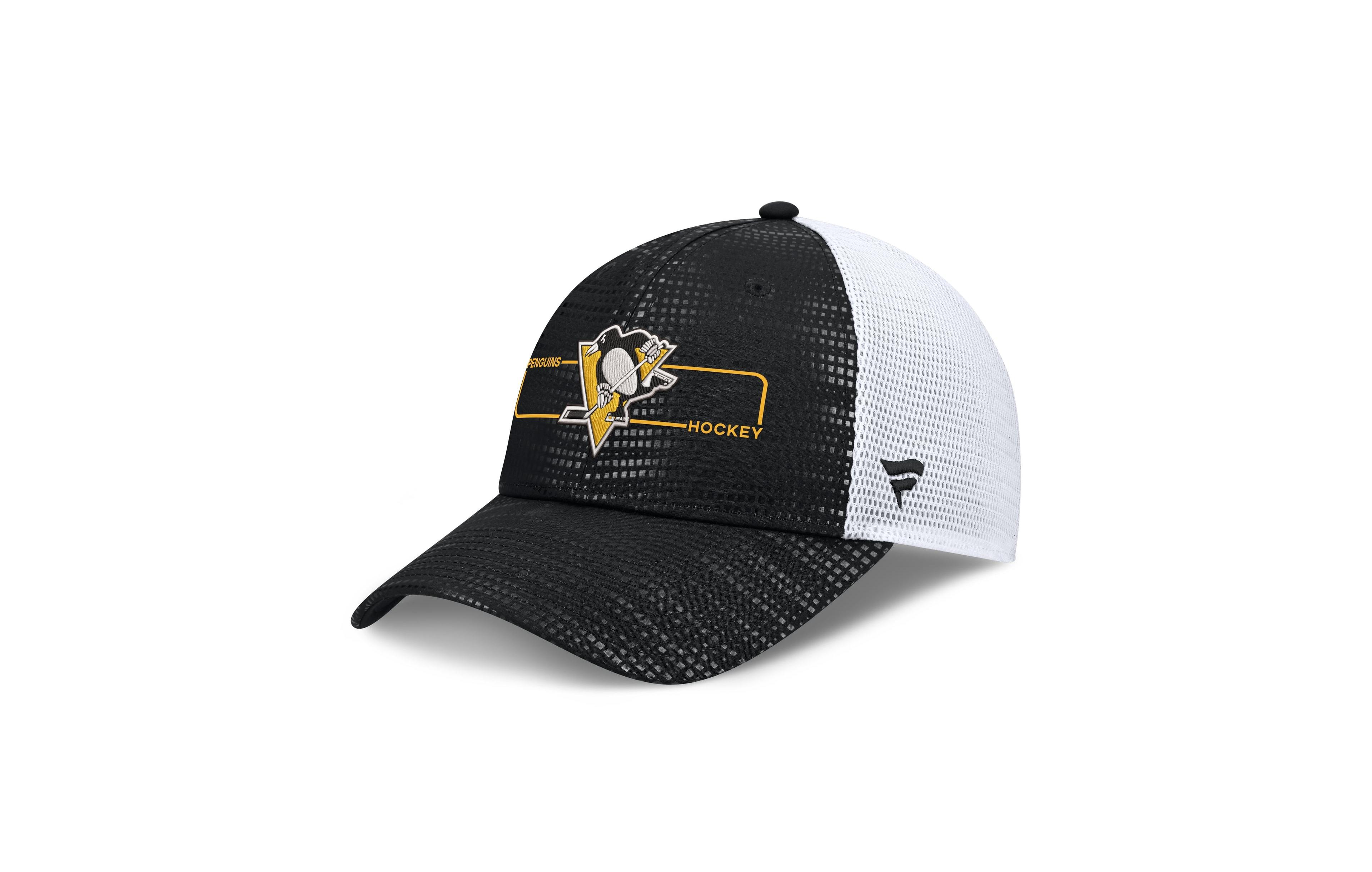 Fanatics Men's Black Pittsburgh Penguins Authentic Pro Rink Boxed Logo Trucker Hat
