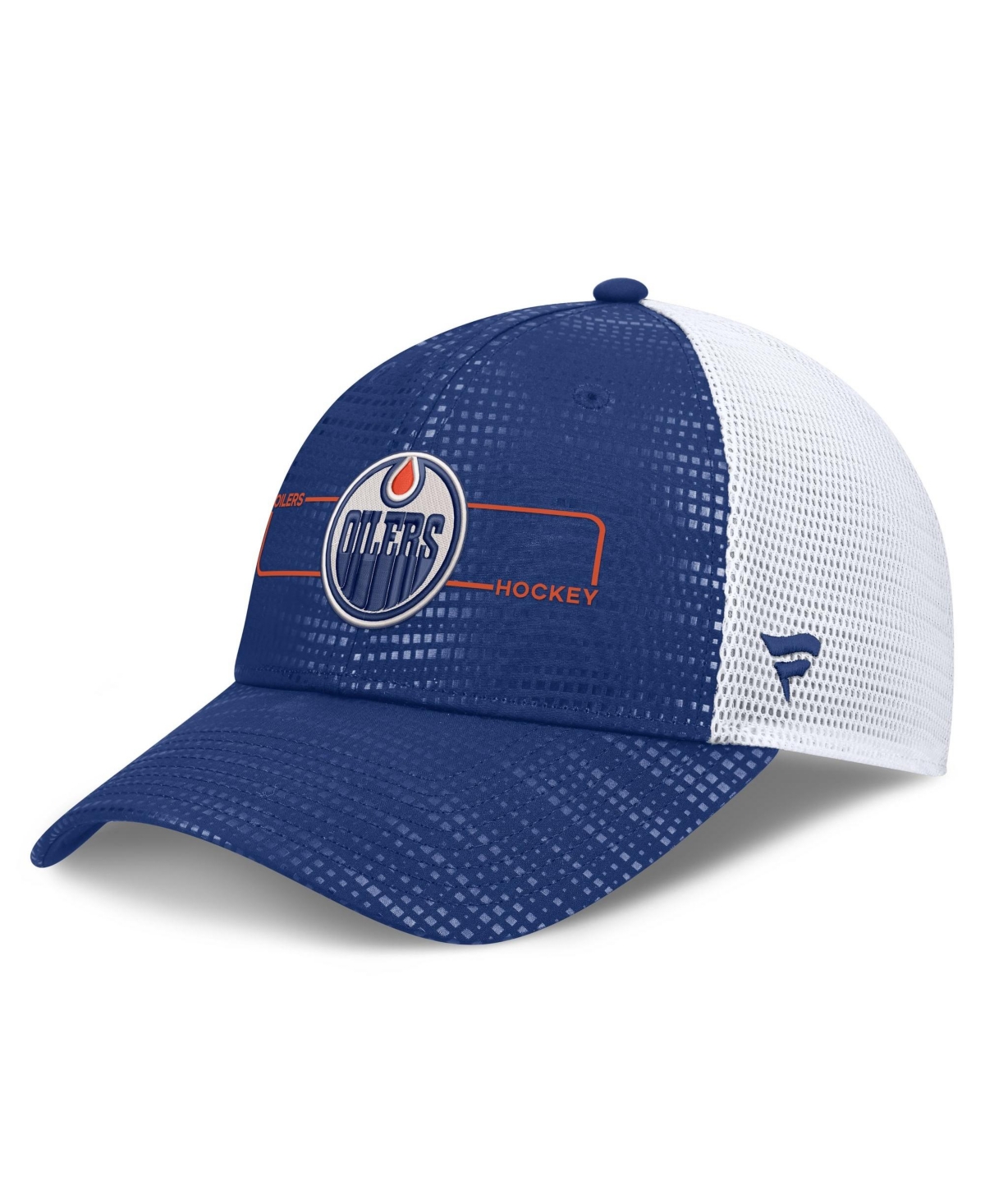 Fanatics Men's Royal Edmonton Oilers Authentic Pro Rink Boxed Logo Trucker Hat - Royal, White
