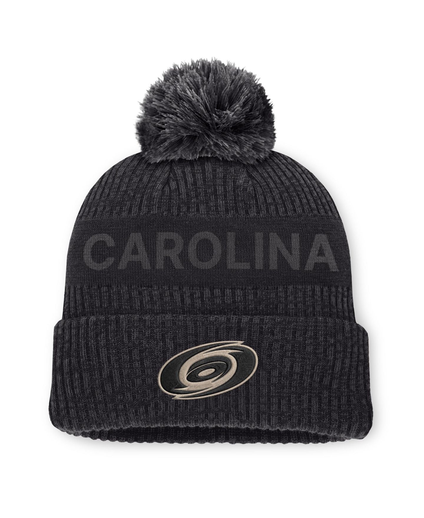 Мужской головной убор Fanatics Charcoal Carolina Hurricanes Road Phantom Cuffed Knit with Pom Hat — фото 1