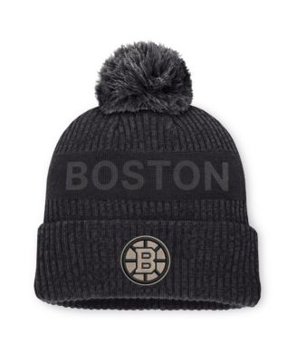 Men's Charcoal Boston Bruins Road Phantom Cuffed Knit with Pom Hat