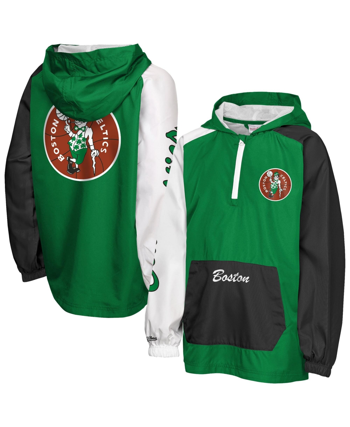 Mitchell & Ness Big Boys' and Girls' Kelly Green Boston Celtics Playoff Anorak Quarter-Zip Windbreaker