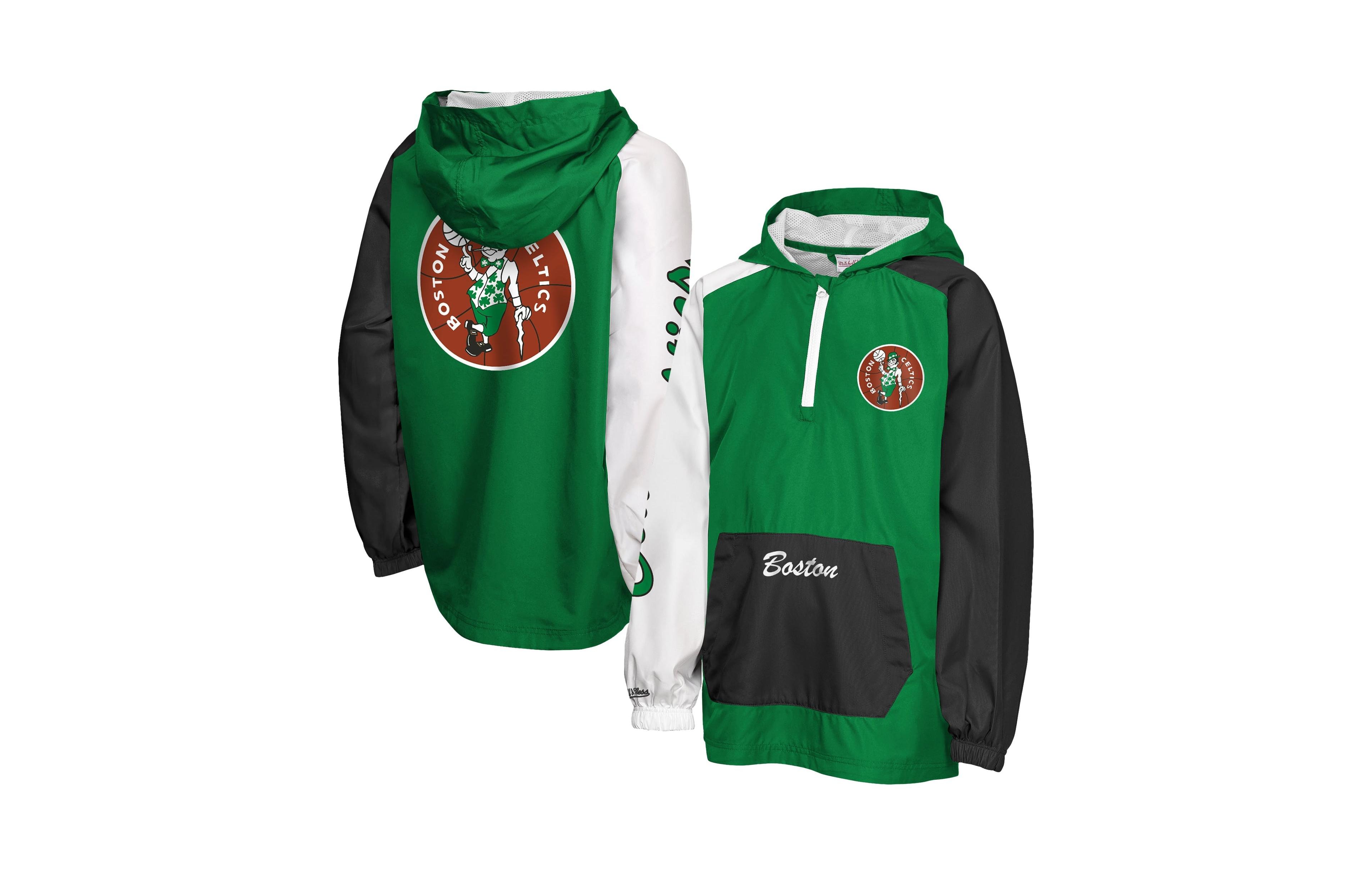 Mitchell & Ness Big Boys' and Girls' Kelly Green Boston Celtics Playoff Anorak Quarter-Zip Windbreaker