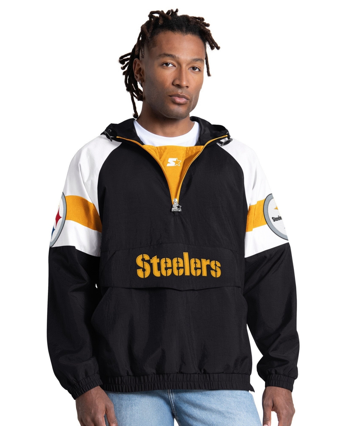 Starter Men's Black Pittsburgh Steelers Street Cut Half-Zip Jacket