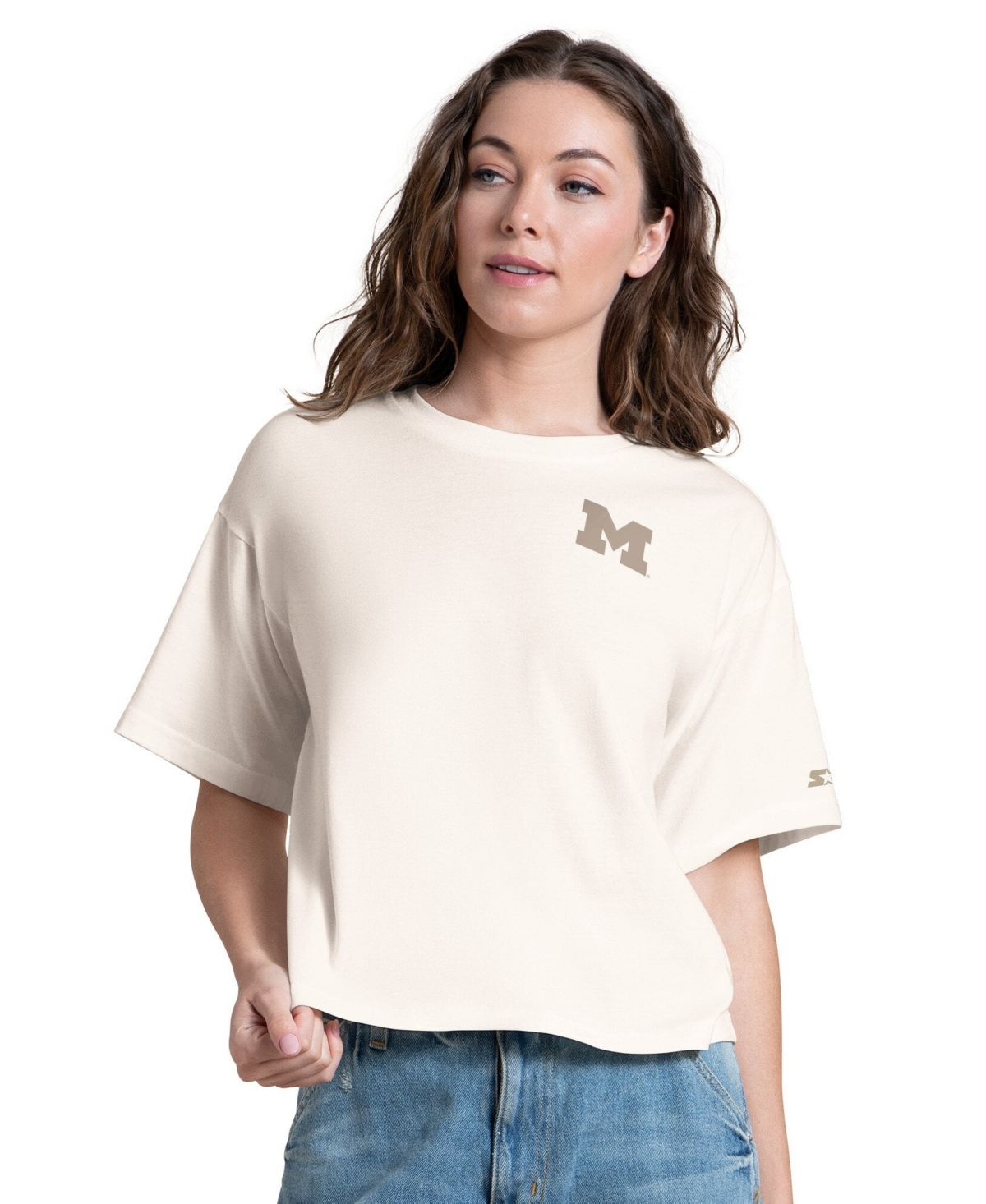 Starter Women's White Michigan Wolverines Advantage Cropped T-Shirt - White, Brown