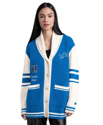 Women's Blue Detroit Lions Strike Zone Shawl-Collar Button-Up Cardigan Sweater