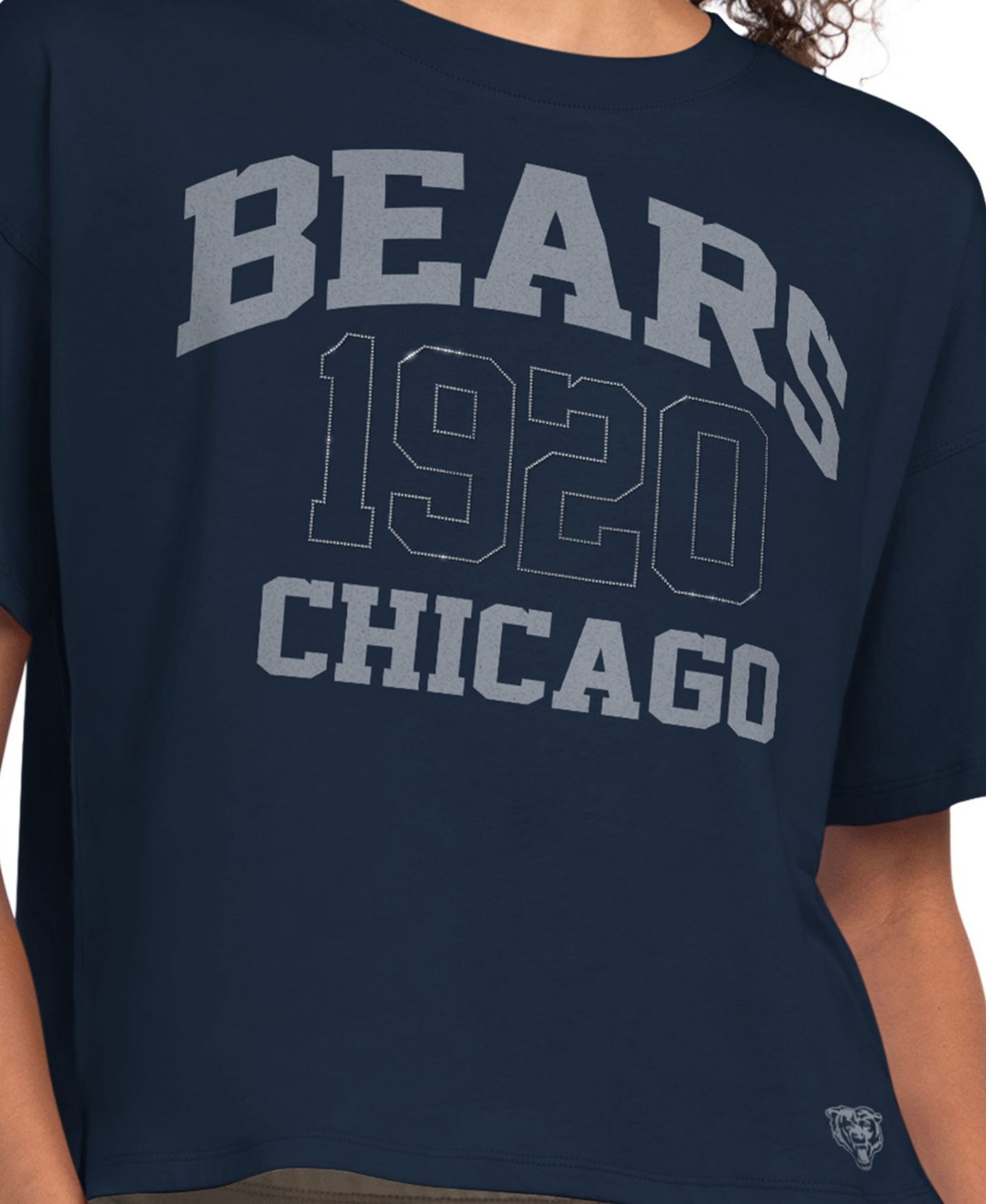 Женская футболка Starter Navy Chicago Bears Rhinestone Boxy Cropped — фото 3