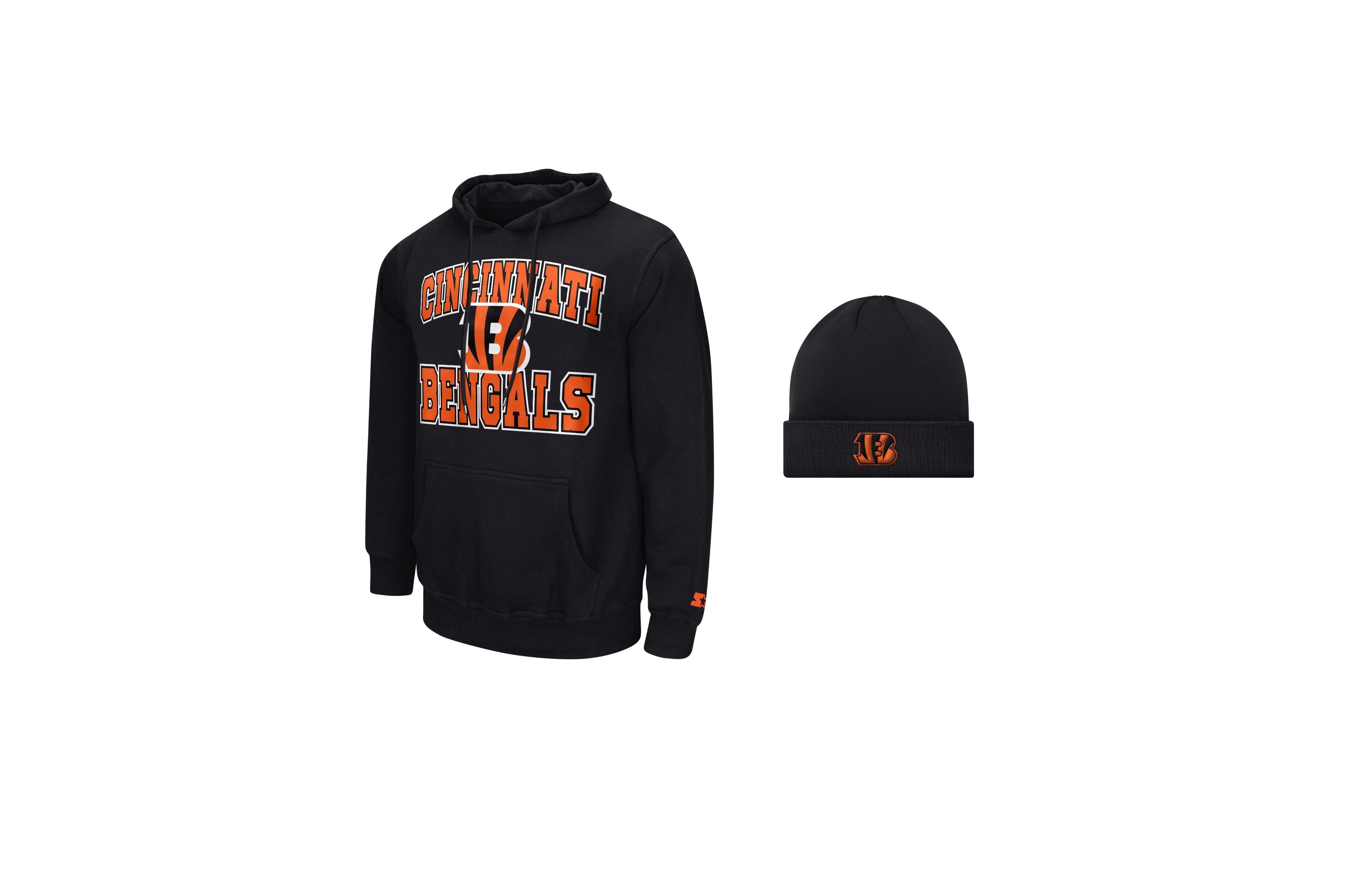 Starter Men's Black Cincinnati Bengals Hoodie and Cuffed Knit Hat Combo Pack