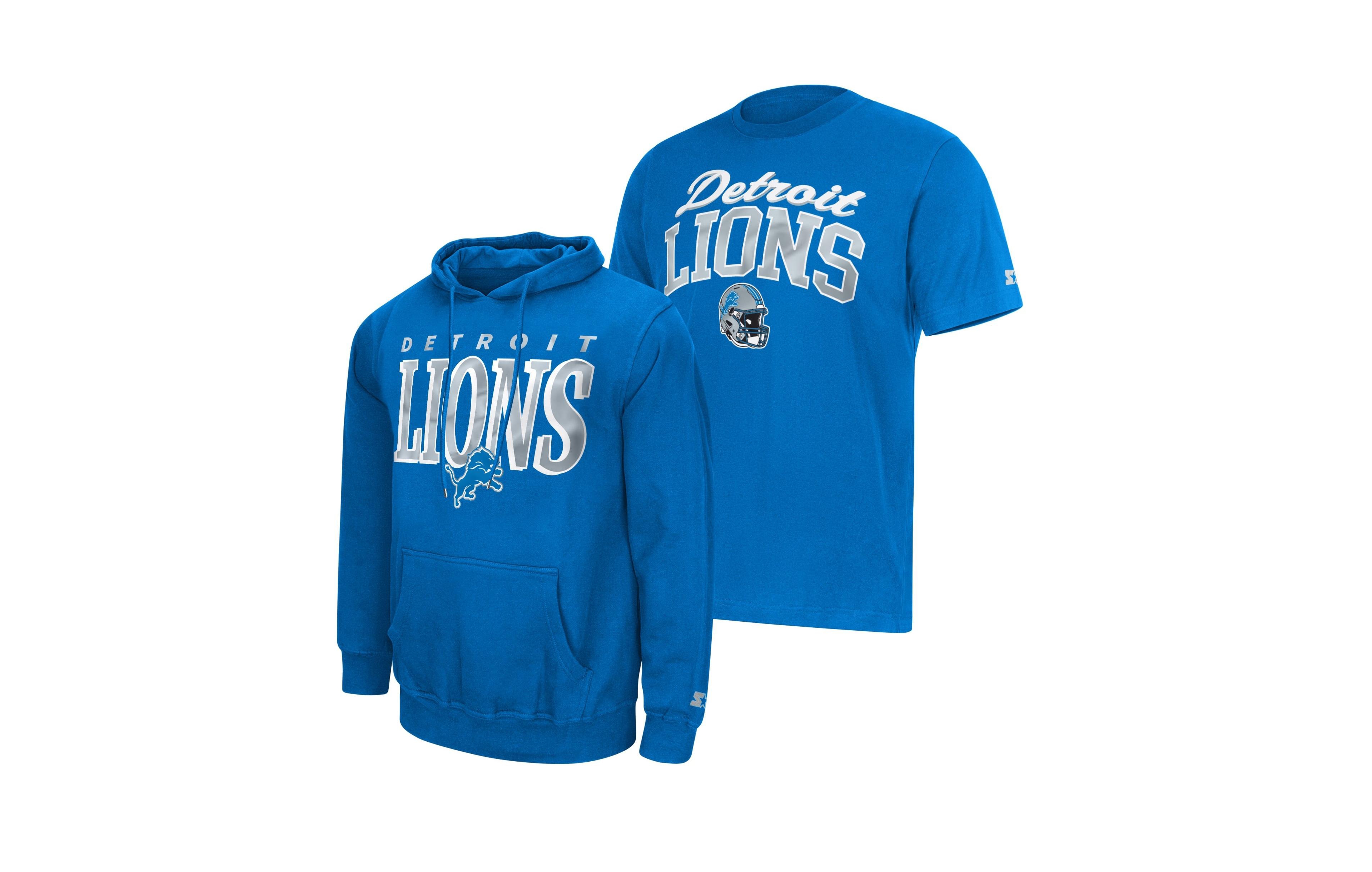 Starter Men's Blue Detroit Lions Logo T-Shirt Hoodie Set