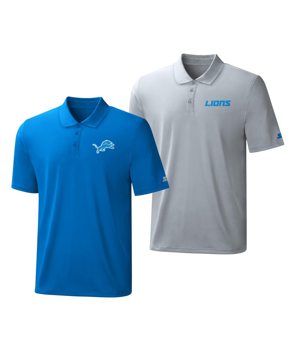 Starter Men's Blue/Silver Detroit Lions Logo Polo Shirt, 2-Pack Set
