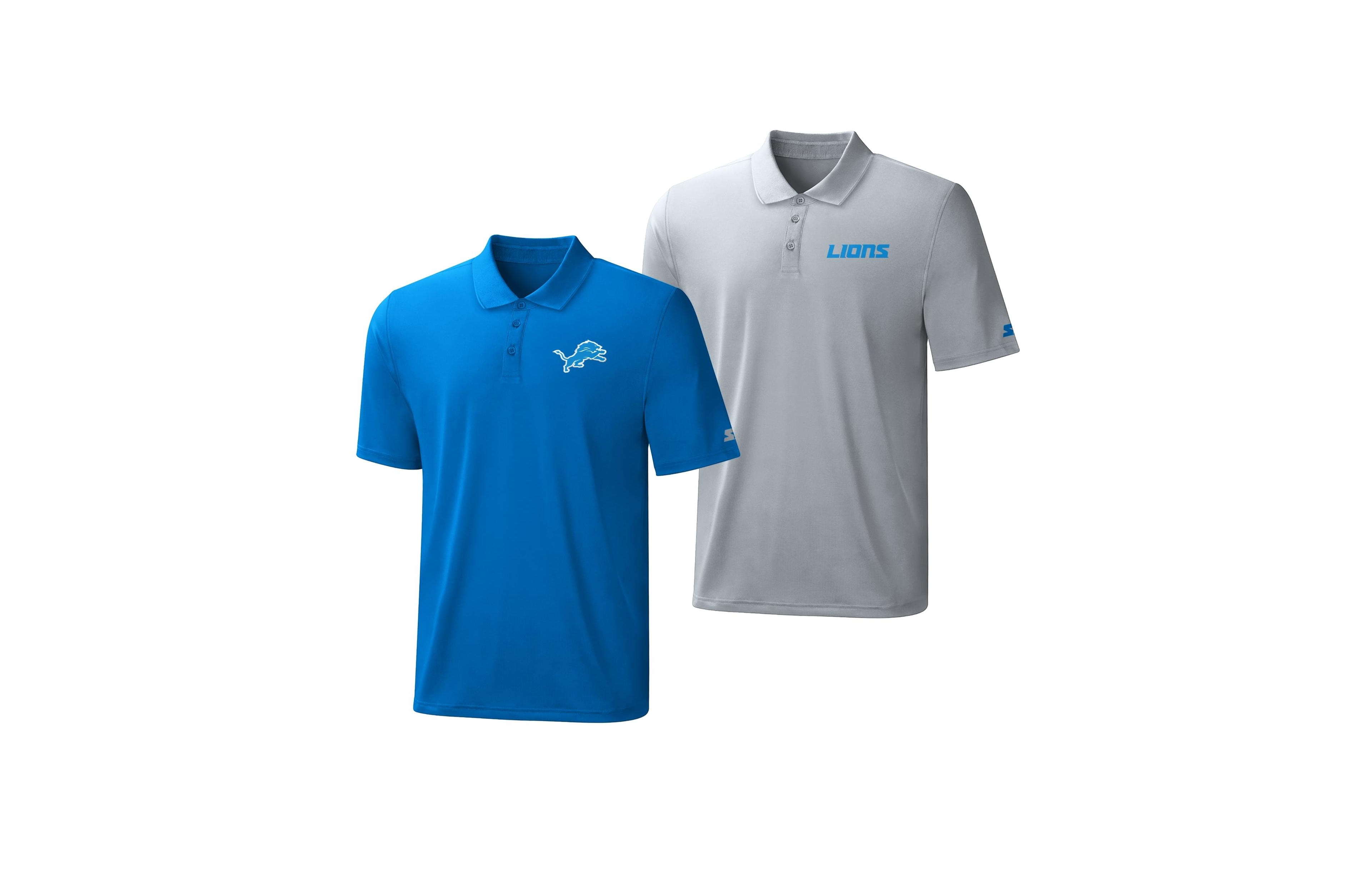 Starter Men's Blue/Silver Detroit Lions Logo Polo Shirt, 2-Pack Set
