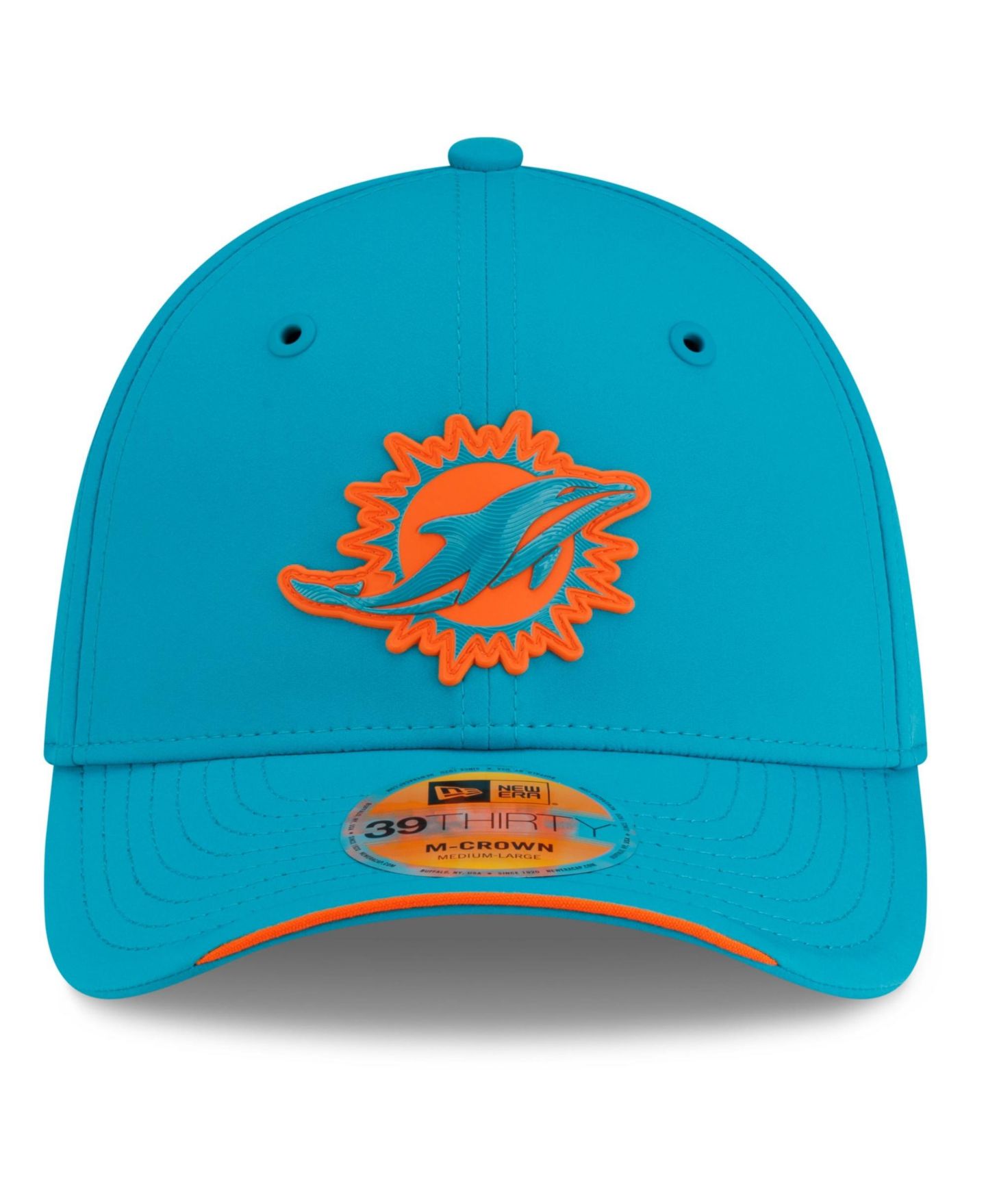 Мужская кепка New Era Aqua Miami Dolphins 2026 Sideline 39THIRTY M-Crown Flex Hat — фото 2