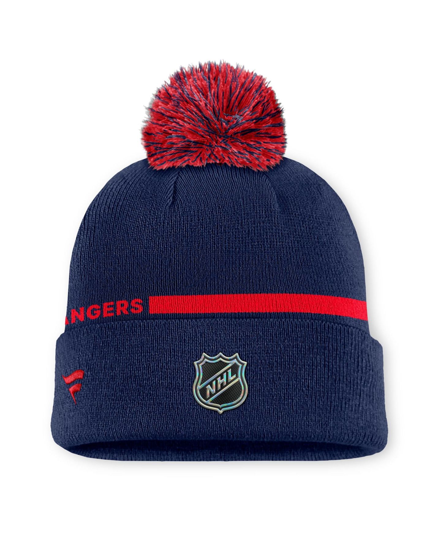 Мужской головной убор Fanatics Navy New York Rangers Authentic Pro Alternate Cuffed Knit with Pom Hat — фото 2