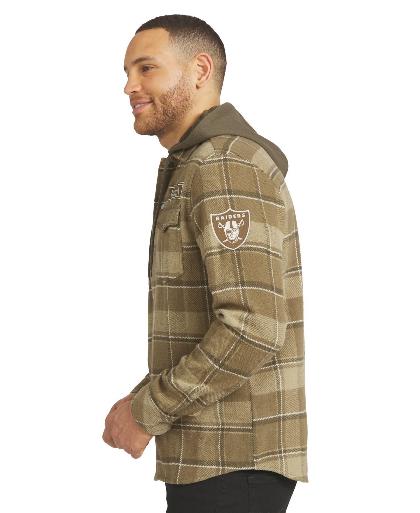 Мужские куртки Darius Rucker Collection By Fanatics Brown/Olive Las Vegas Raiders Woven Hooded Full-Snap Shacket — фото 4