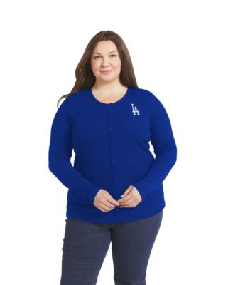 Women's Royal Los Angeles Dodgers Plus-Size Rib-Knit Button-Down Sweater