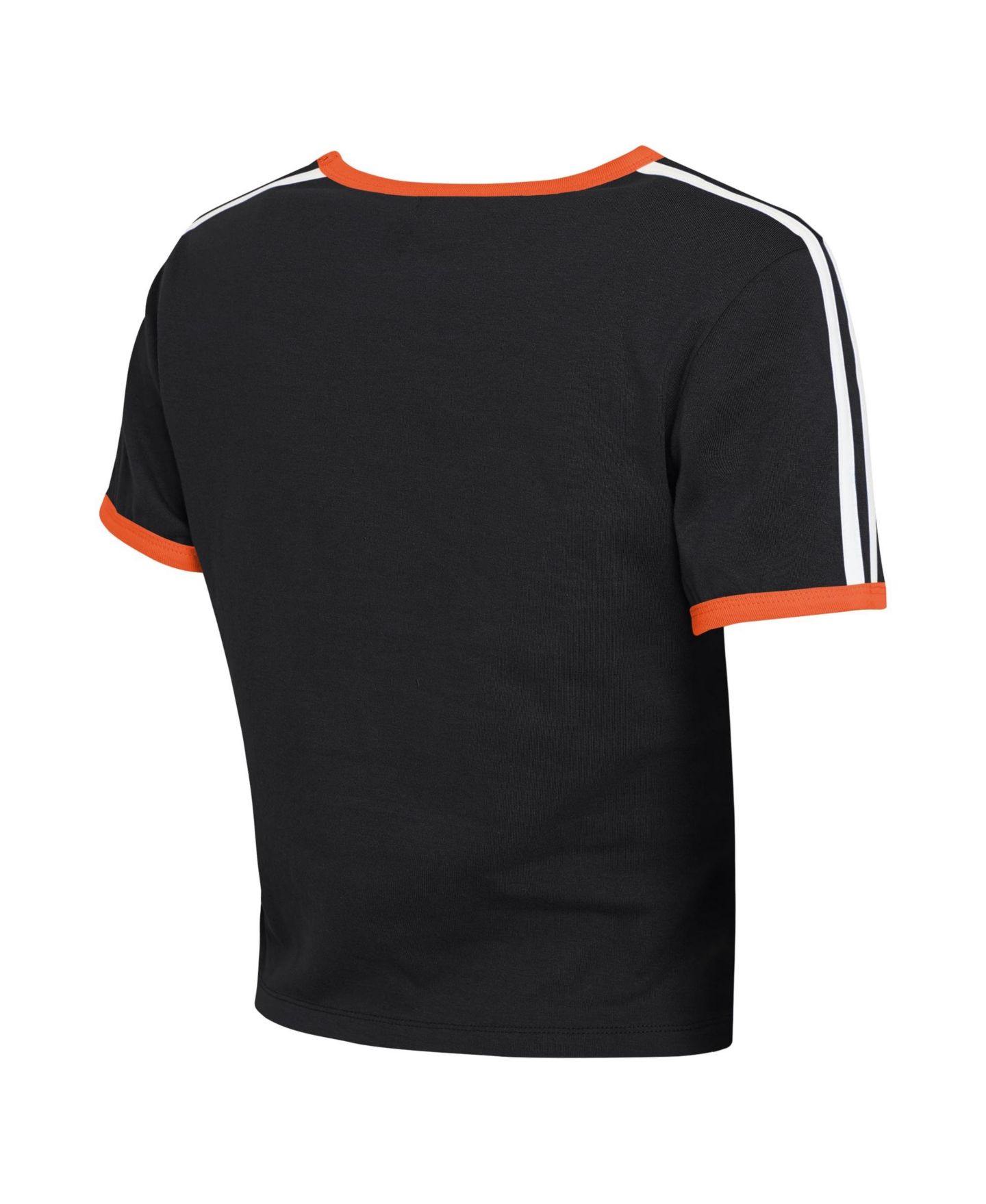 Женская футболка WEAR by Erin Andrews Black San Francisco Giants Cropped Throwback Ringer Baby T-Shirt — фото 3