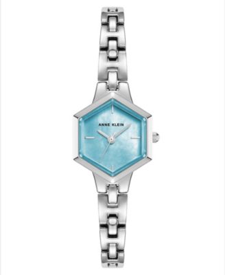 Women's Quartz Imitation Pearl Hexagonal Silver-Tone Metal Bracelet Watch 21mm
