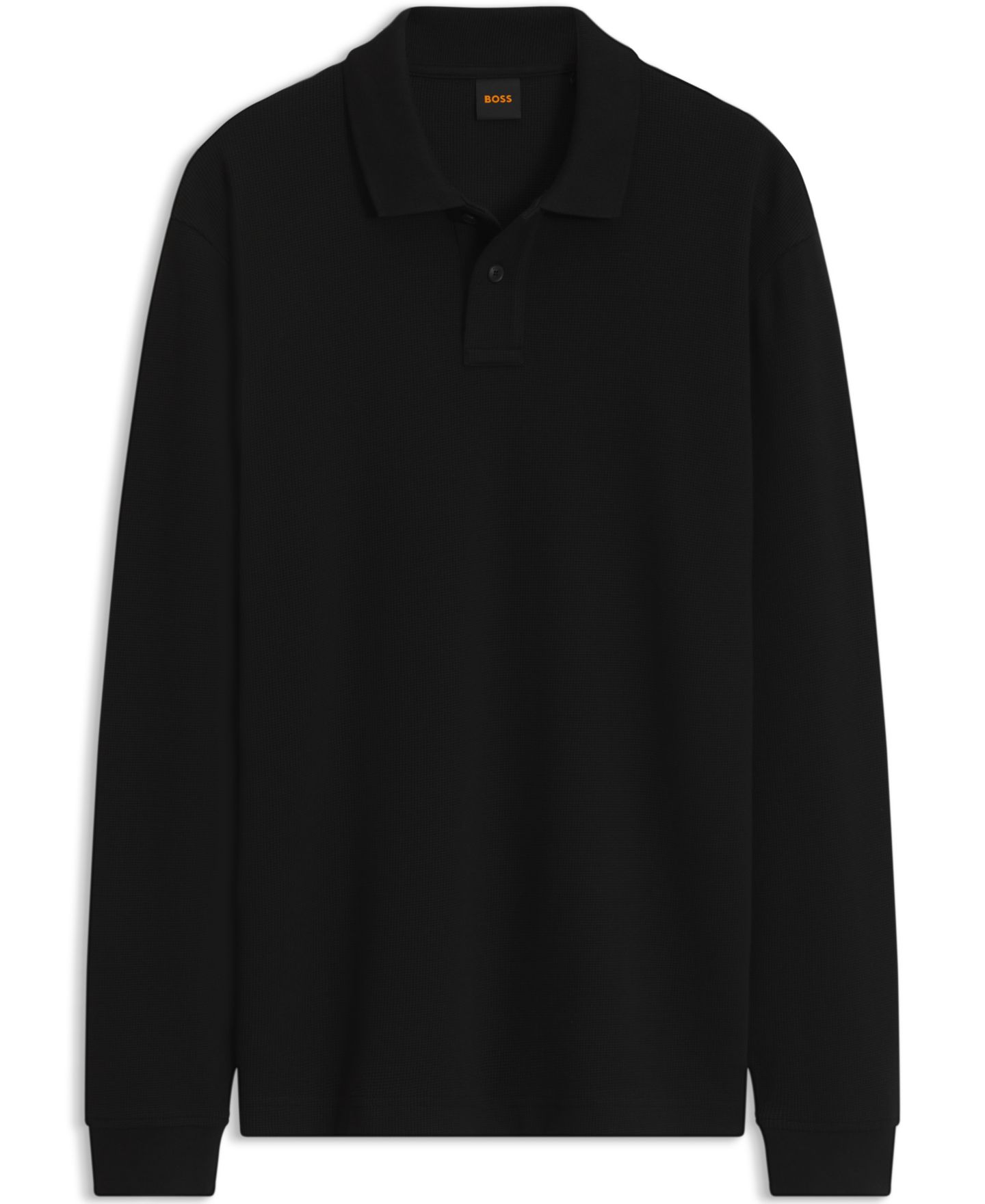 Мужское поло Hugo Boss BOSS by Cotton-Blend Waffle Structure Polo Shirt, цвет: Чёрный — фото 2