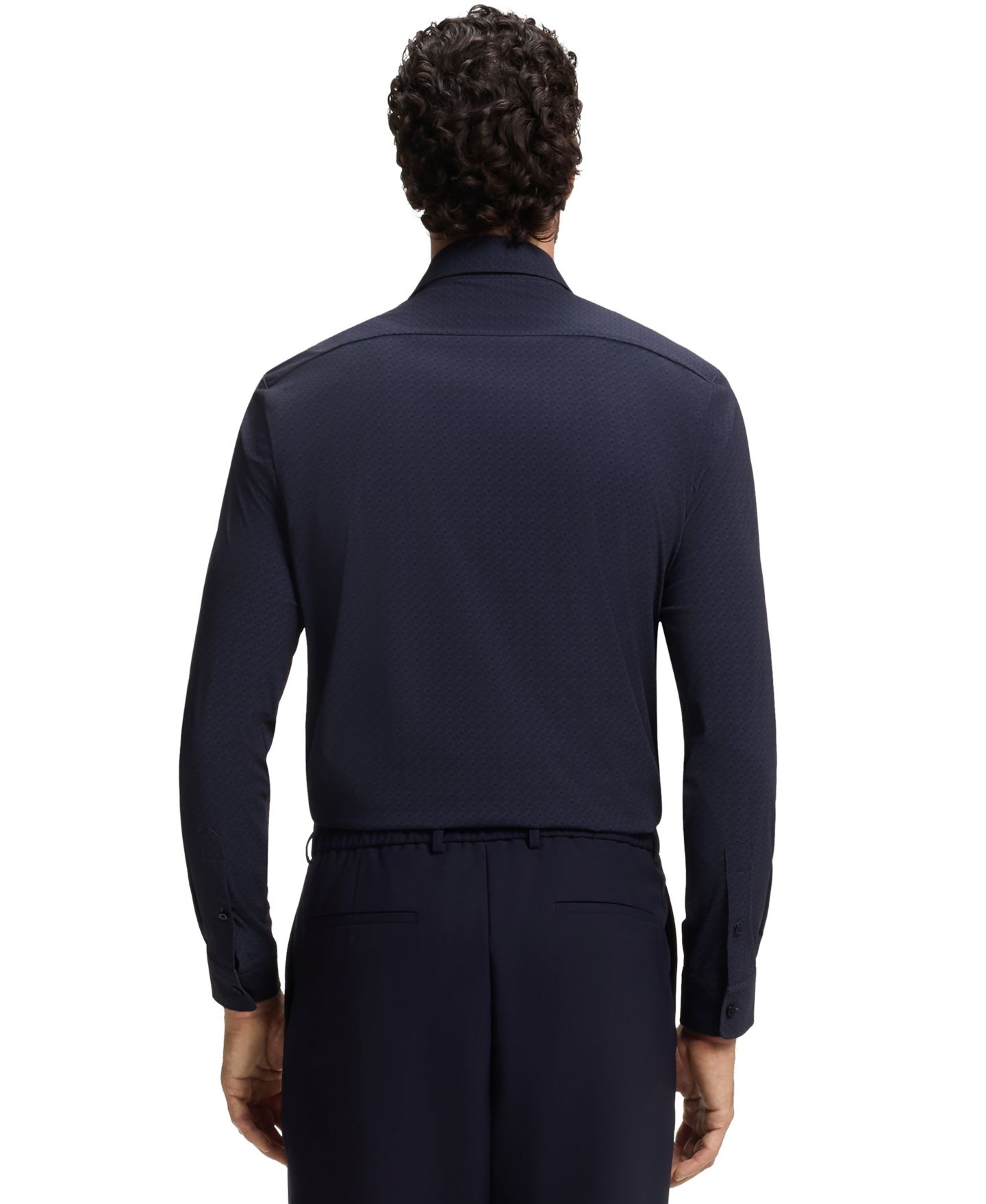 Мужская рубашка Hugo Boss Performance-Stretch Jersey Slim-Fit Dress Shirt, цвет: Тёмный синий — фото 6
