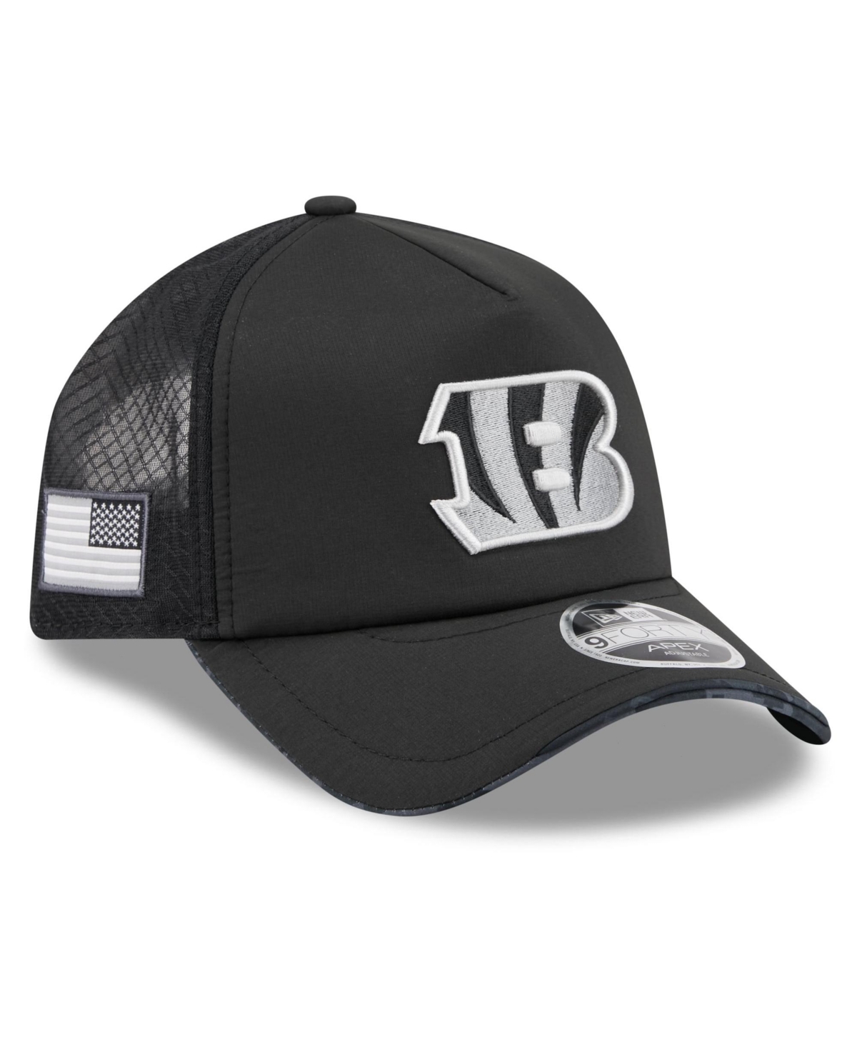 New Era Men's Black Cincinnati Bengals 2026 Salute To Service Apex 9FORTY Adjustable Trucker Hat