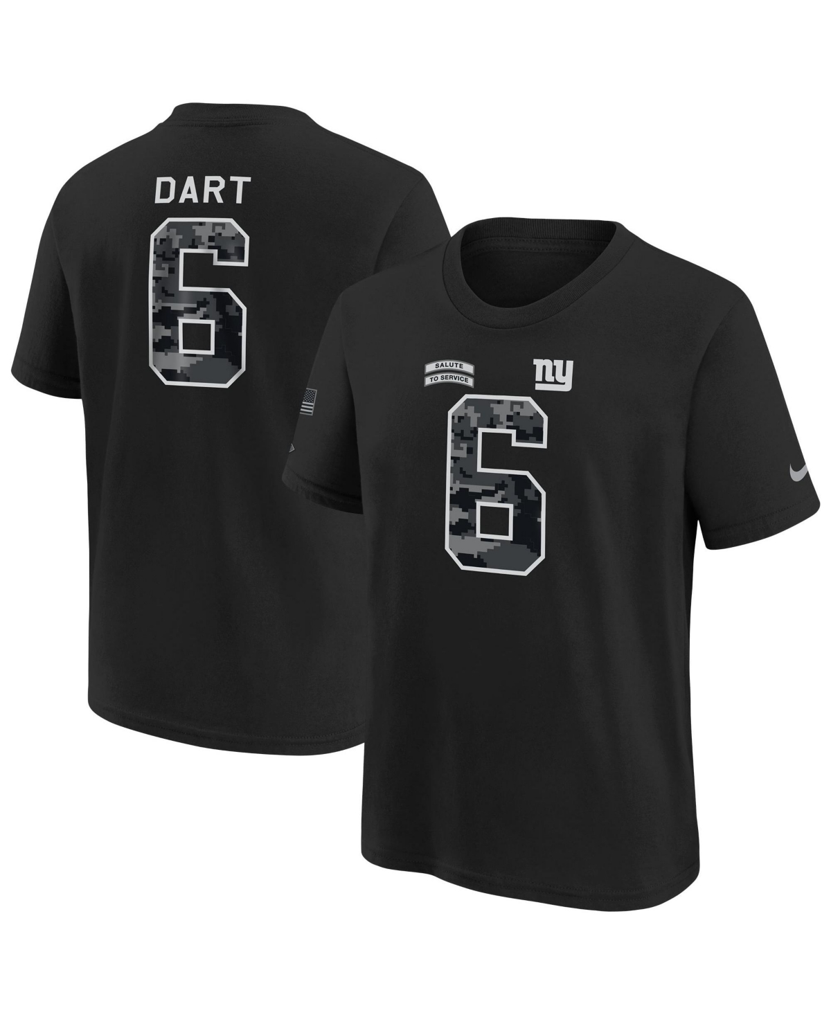 Nike Big Boys' and Girls' Jaxson Dart Black New York Giants 2026 Salute to Service Name & Number T-Shirt