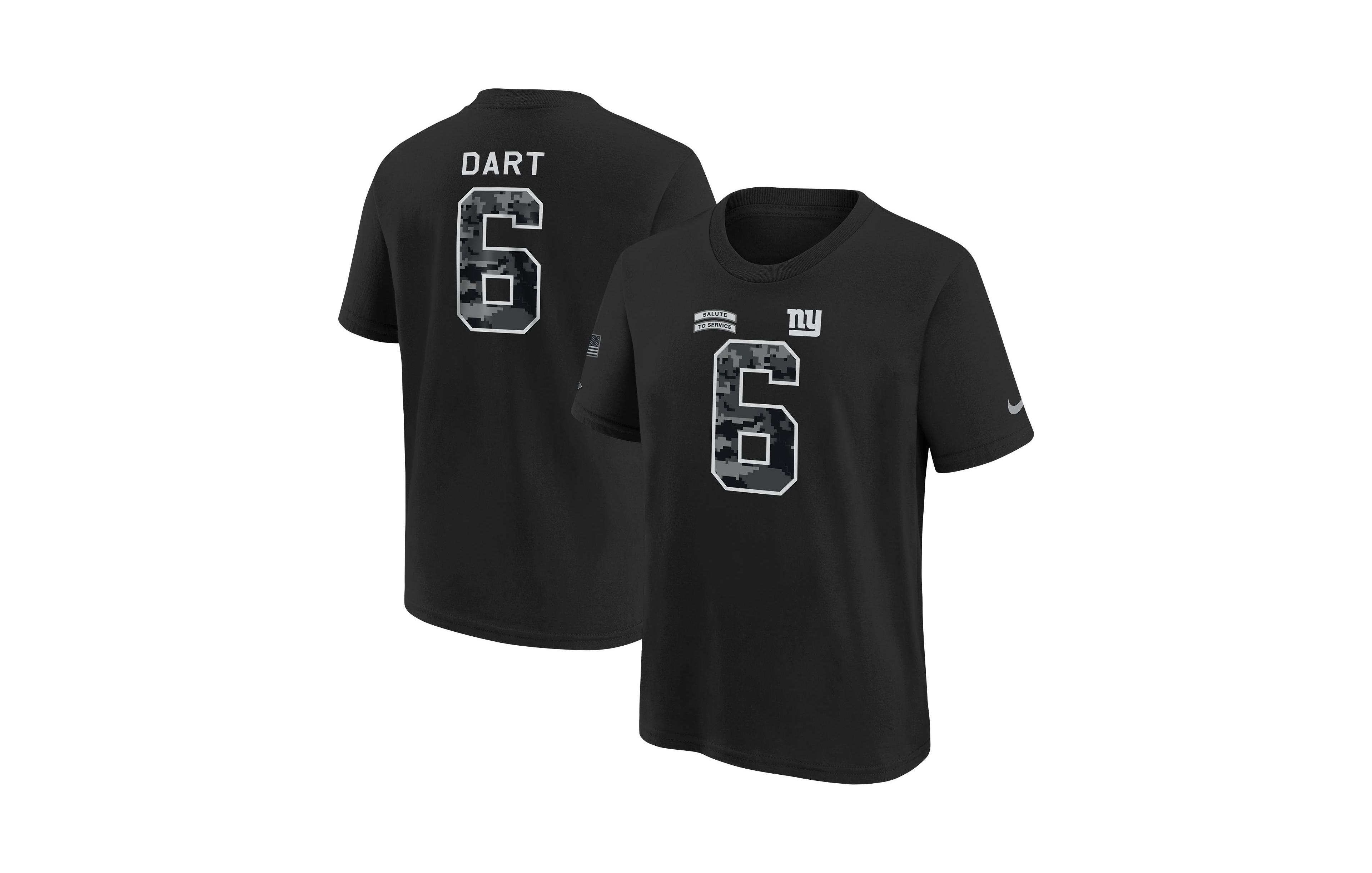 Nike Big Boys' and Girls' Jaxson Dart Black New York Giants 2026 Salute to Service Name & Number T-Shirt