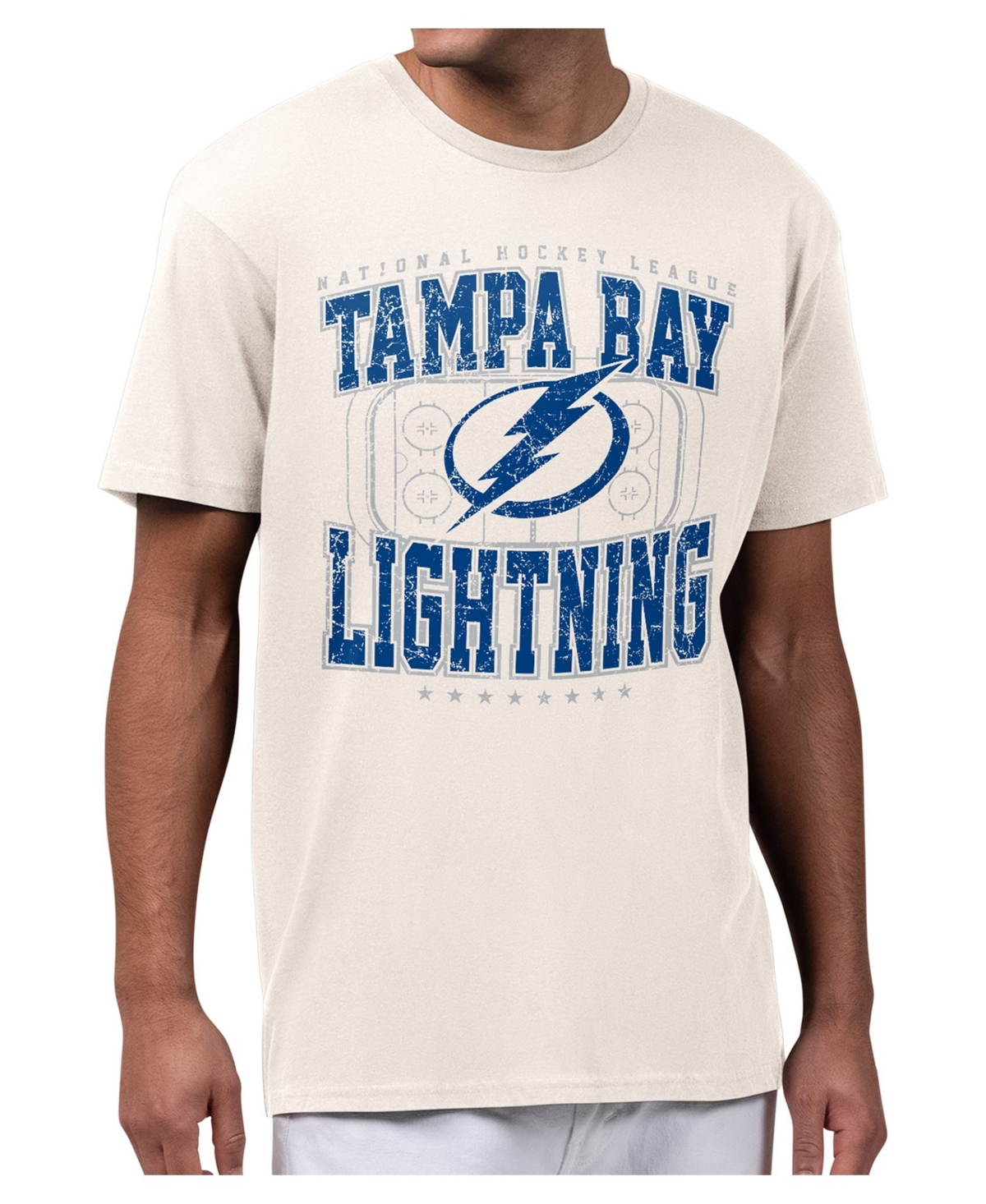 Starter Men's Cream Tampa Bay Lightning Distressed Rink T-Shirt - Cream