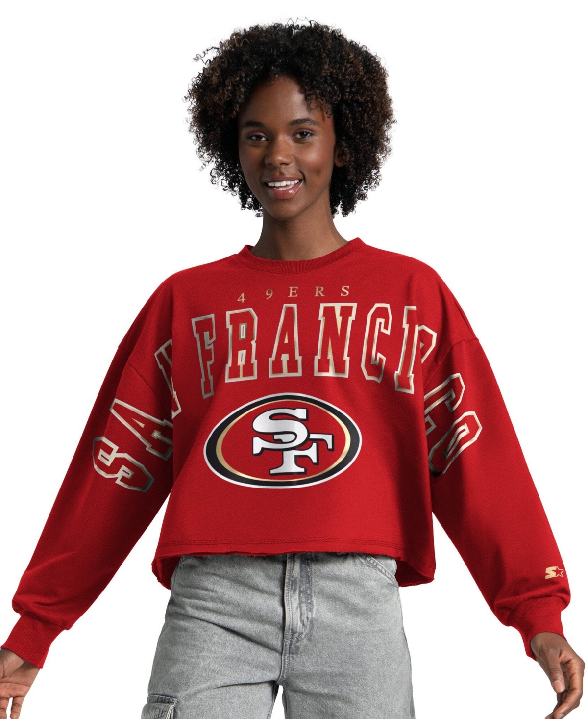 Starter Women's Scarlet San Francisco 49ers Bleachers Cropped Sweatshirt