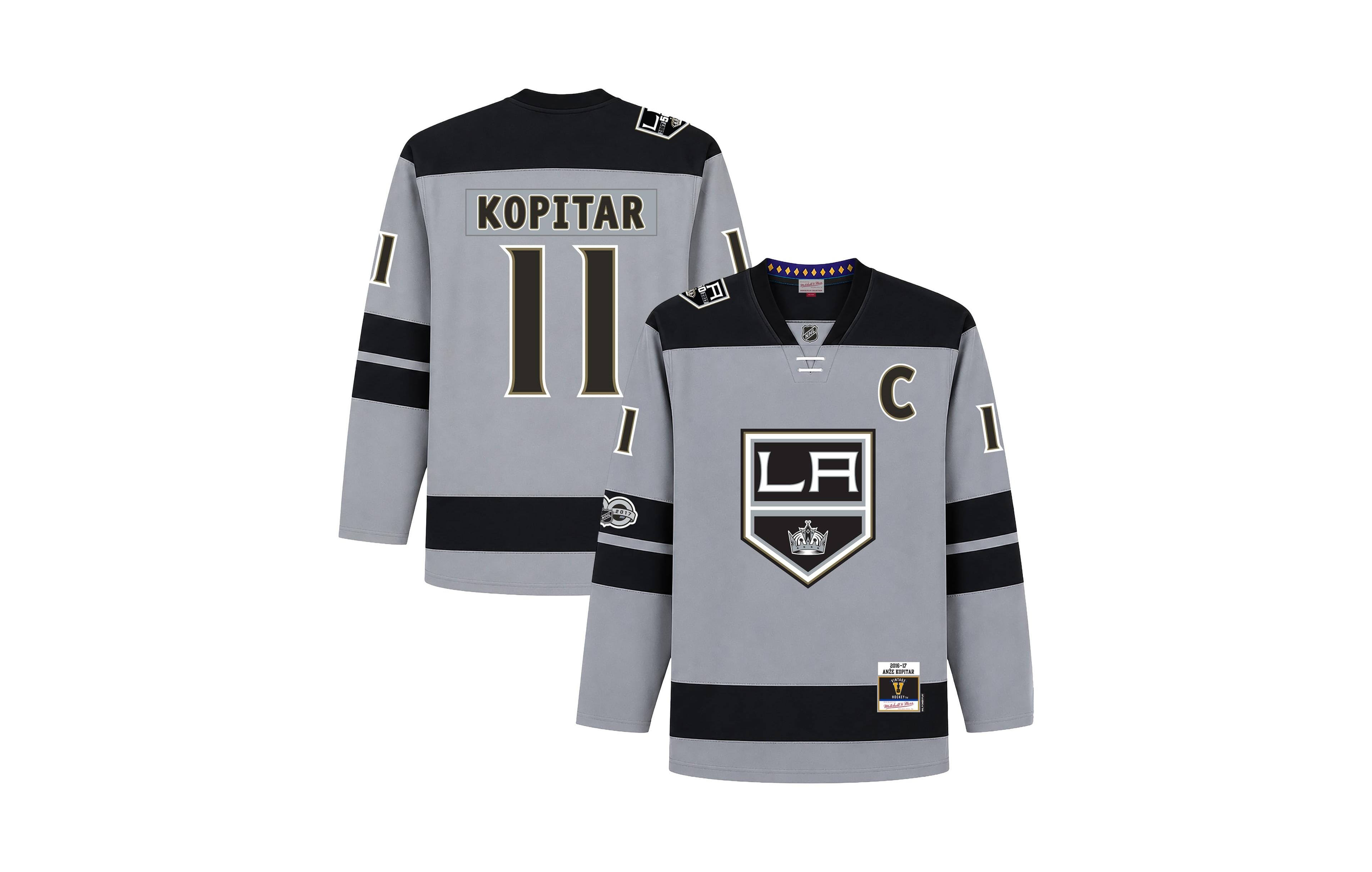 Mitchell & Ness Men's Anze Kopitar Silver Los Angeles Kings Big Tall 2016/17 Captain Patch Power Play Jersey