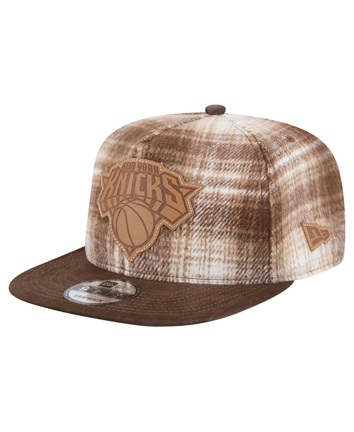 New Era Men's Brown New York Knicks Plaid 9FIFTY A-Frame Adjustable Hat - Brown