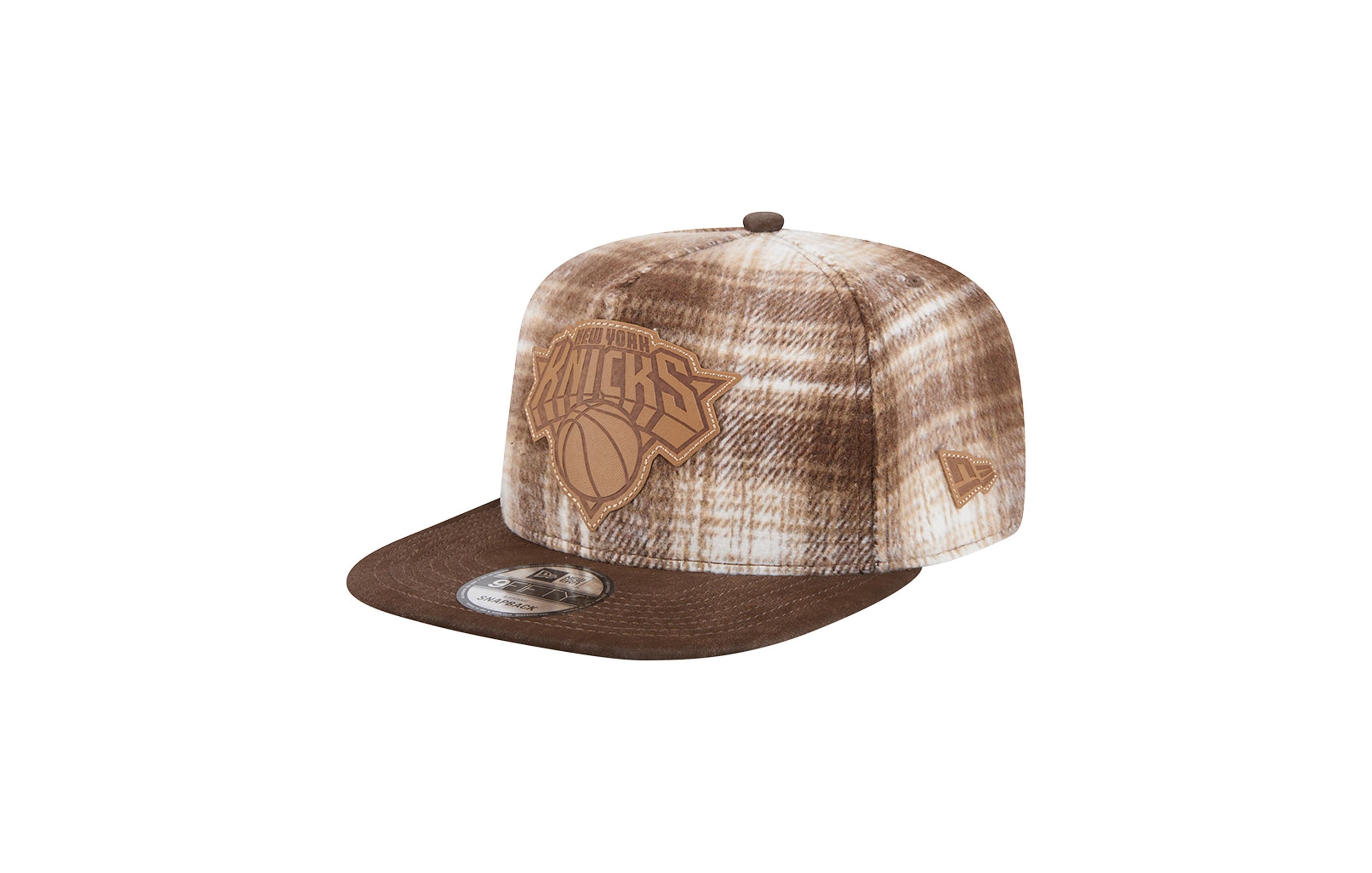 New Era Men's Brown New York Knicks Plaid 9FIFTY A-Frame Adjustable Hat