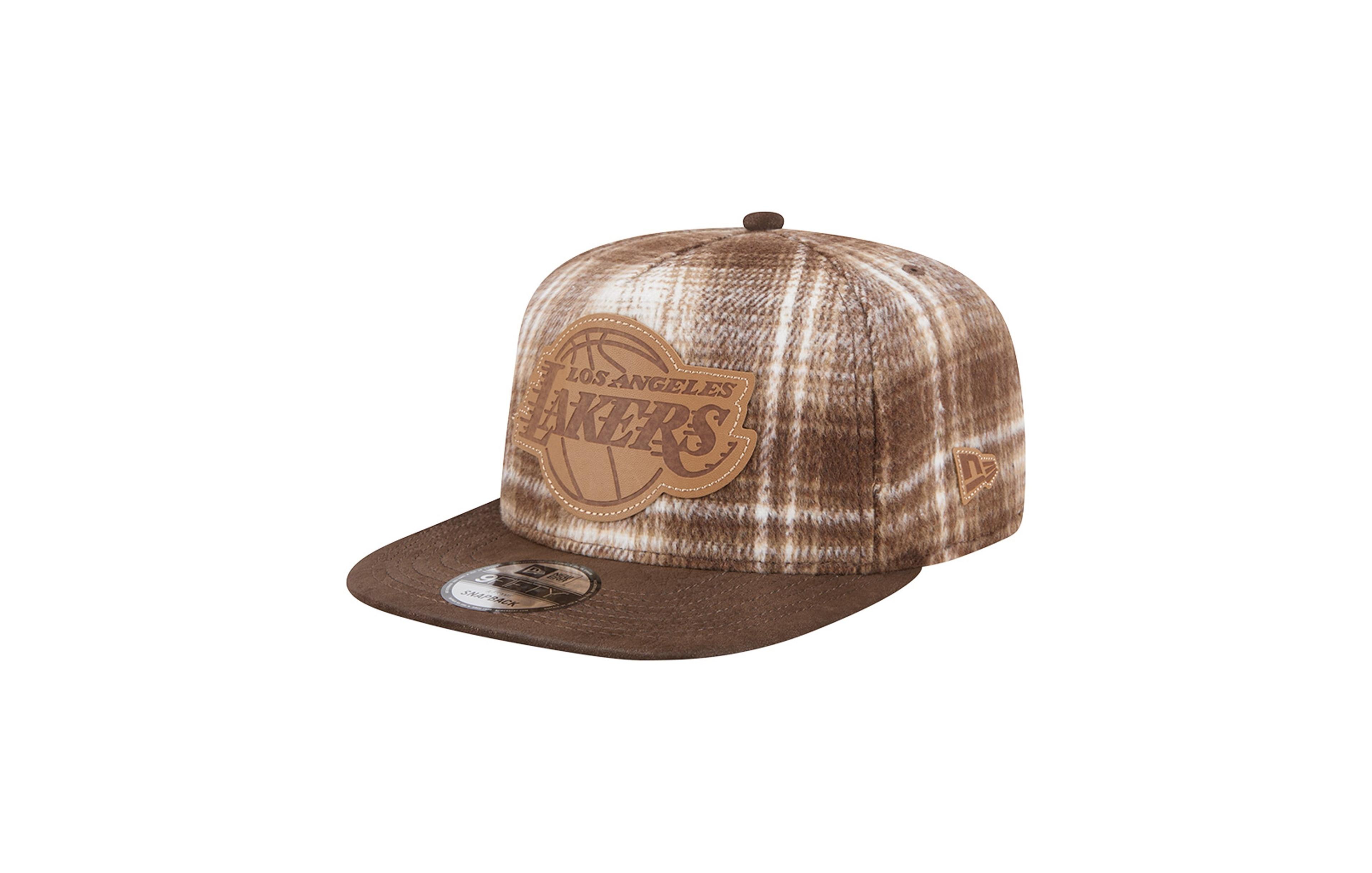 New Era Men's Brown Los Angeles Lakers Plaid 9FIFTY A-Frame Adjustable Hat