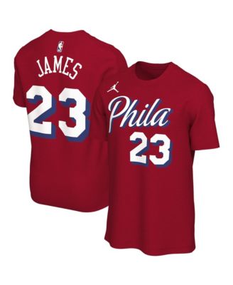Men's and Women's LeBron James Red Philadelphia 76ers Statement Edition Name & Number T-Shirt