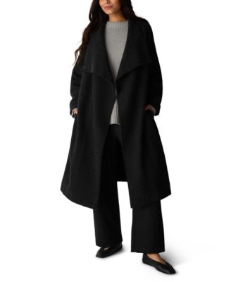 Women's High-Drape Neckline Wrap Coat with Tie Belt