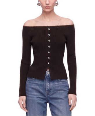 Women's Off-Shoulder Ribbed Knit Long-Sleeve Cardigan