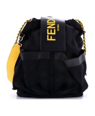 Double Pocket Drawstring Backpack Pequin Nylon with Leather