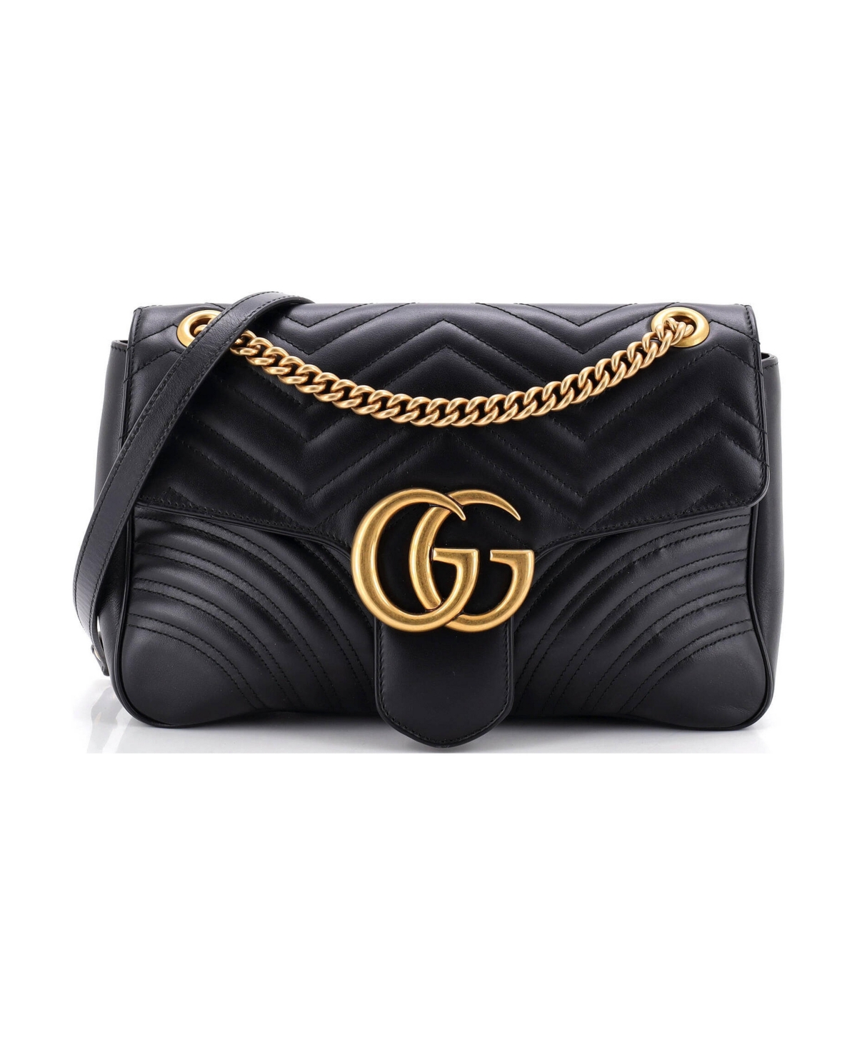 Pre-Owned Gucci Medium Gg Marmont Flap Bag Matelasse Leather - Black