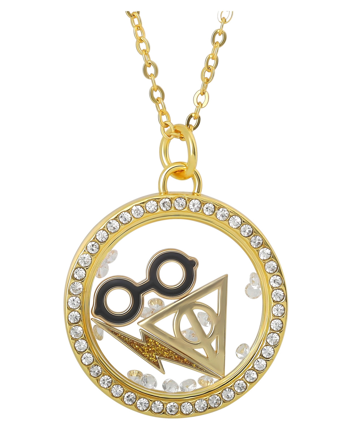 Harry Potter Lightning Scar and Glasses Shaker Pendant Necklace with Crystals - 18"+1" - Gold tone