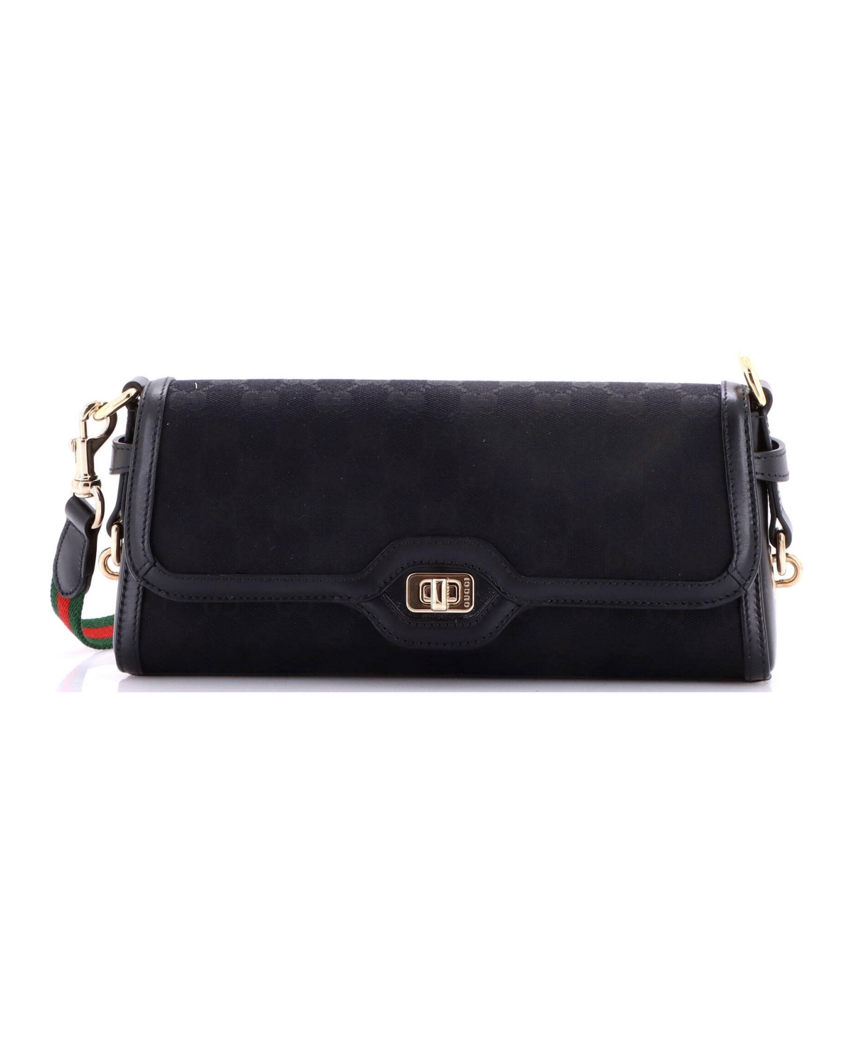 Pre-Owned Gucci Small Luce Shoulder Bag Gg Canvas with Leather - Black