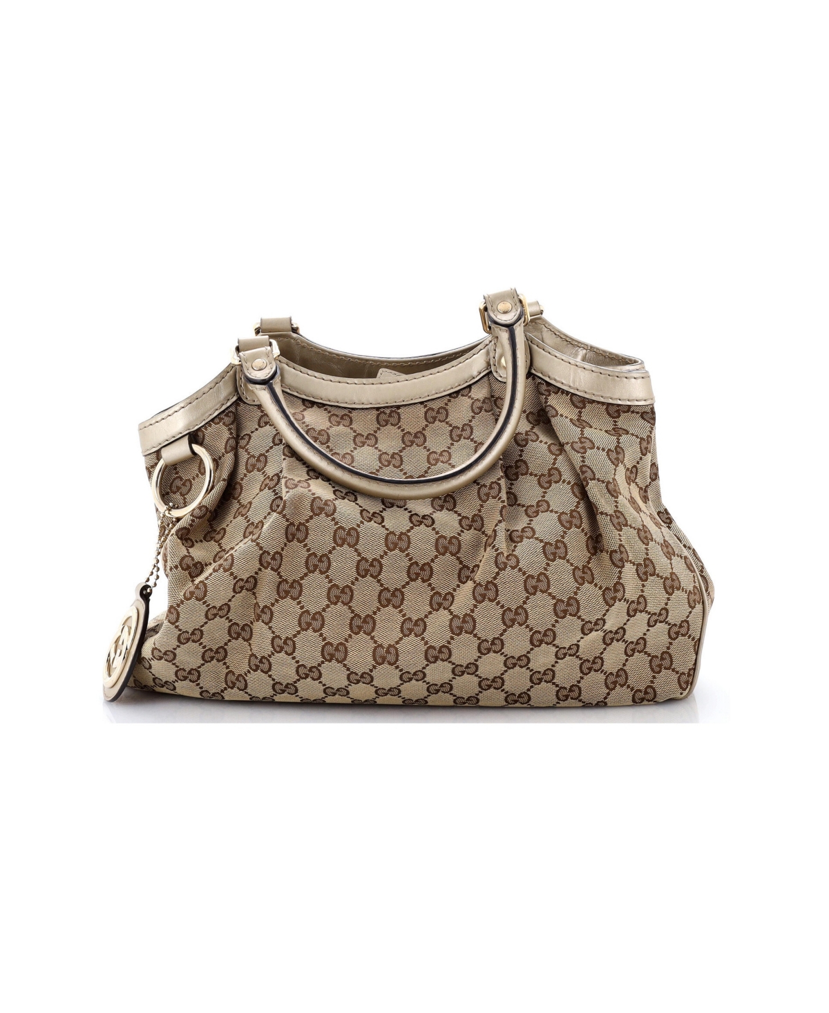 Pre-Owned Gucci Medium Sukey Tote Gg Canvas with Leather - Gold
