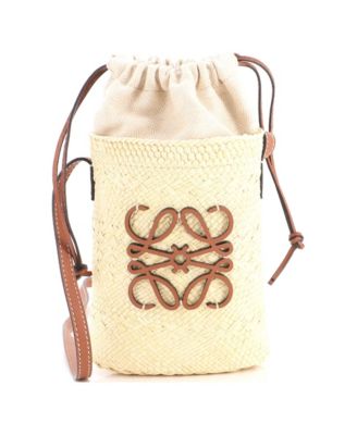 Paula's Ibiza Anagram Bucket Bag Woven Raffia with Leather