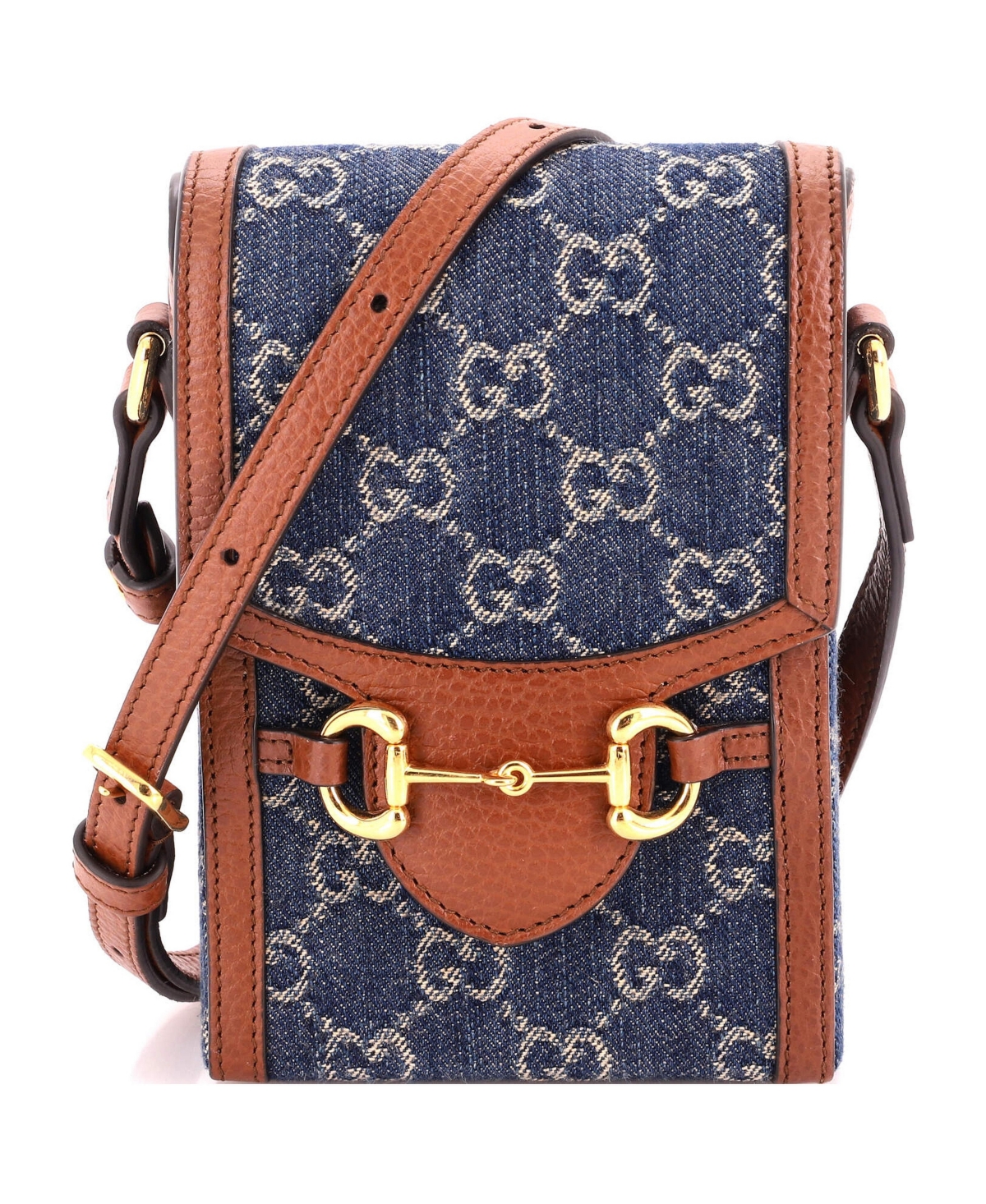 Pre-Owned Gucci Mini Horsebit 1955 Crossbody Bag Gg Denim