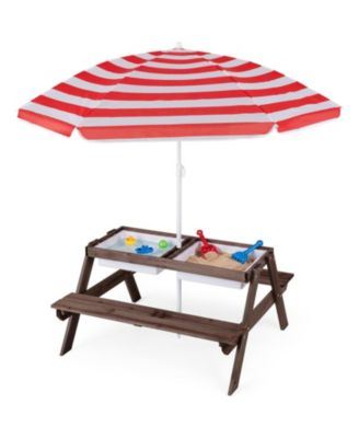 3-in-1 Kids Outdoor Picnic Water Sand Table with Removable Umbrella and Boxes ages 3 to 7 years