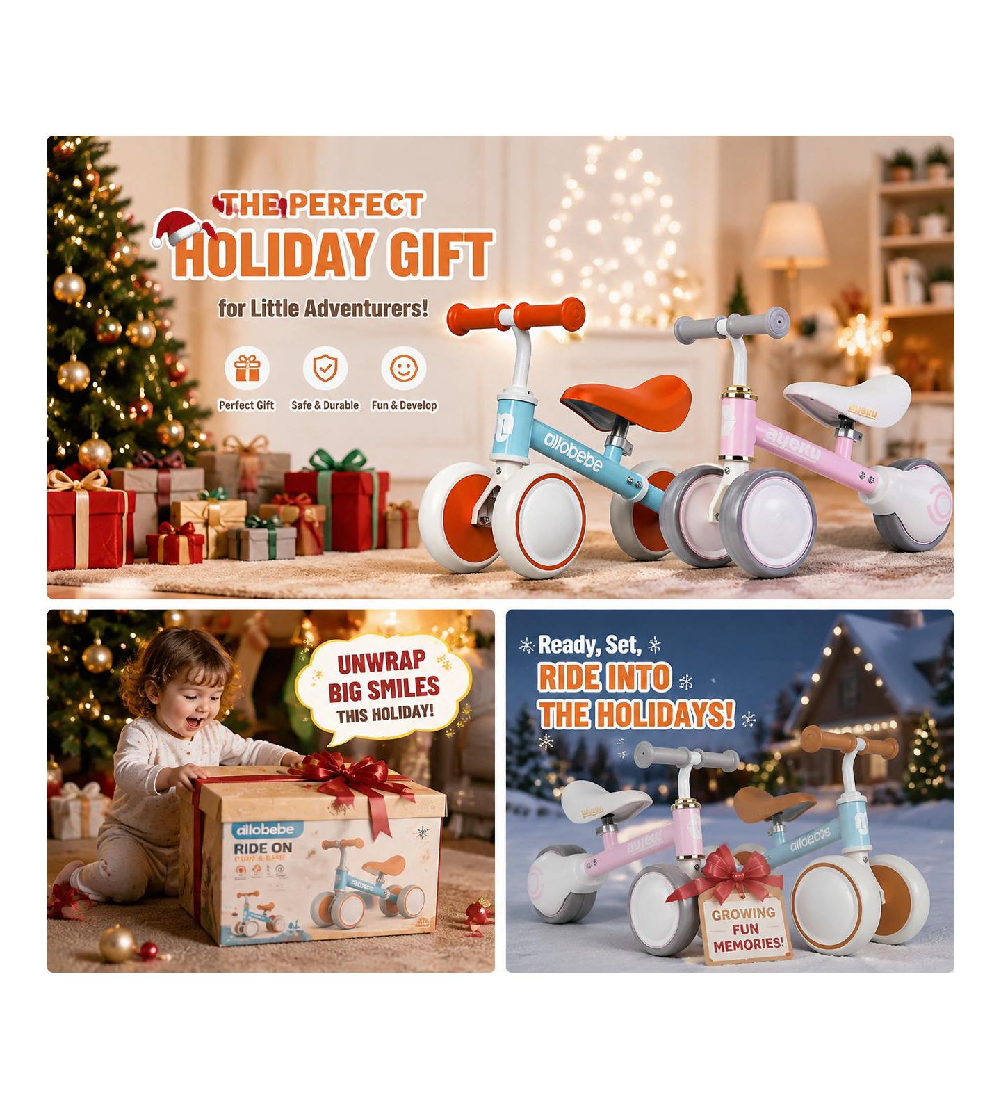 Детская игрушка Allobebe Baby 3-Wheel Balance Bike with Adjustable Seat and Silent Wheels, Ages 1-3, цвет: Красный розовый — фото 4