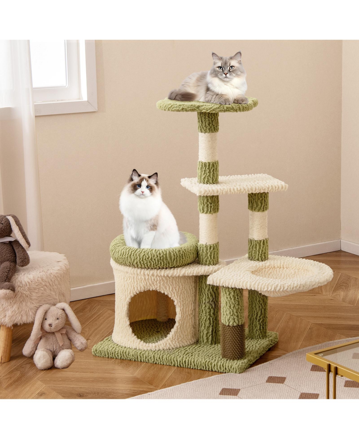 Zeny 38 Inch Multi-Level Aesthetic Kitten Tower with Condo and Bed